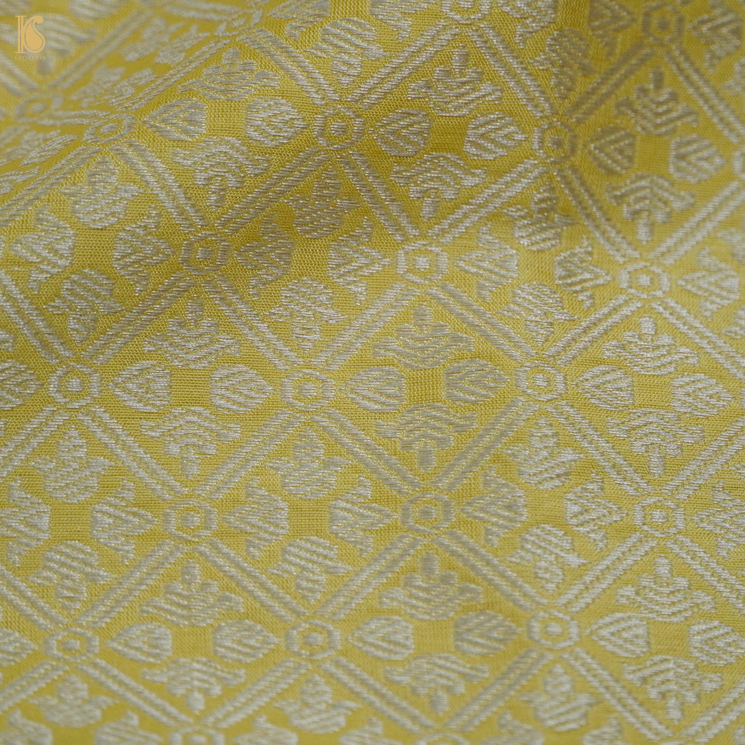 Handwoven Pure Katan Silk Banarasi Brocade Silver Zari Fabric - Khinkhwab