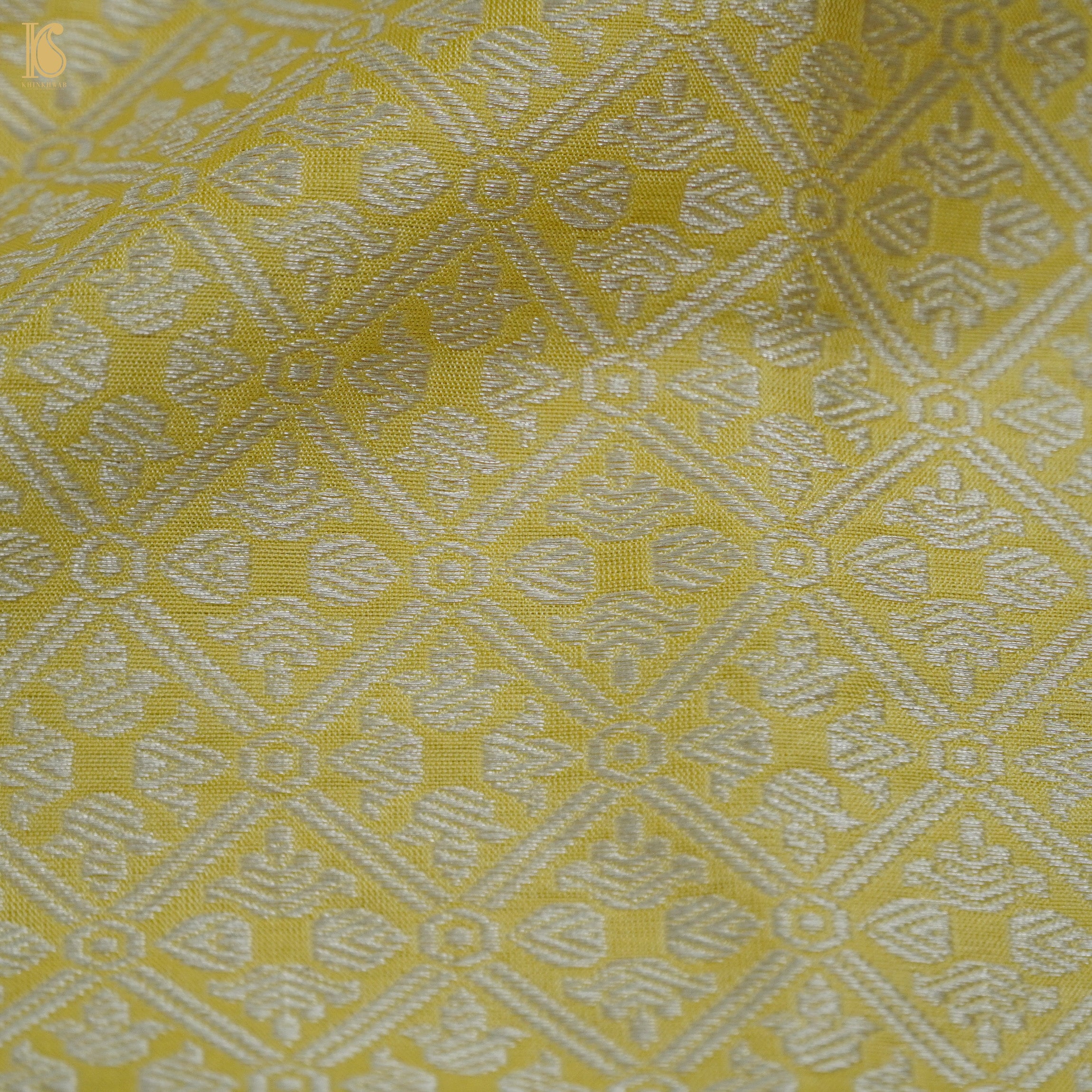 Handwoven Pure Katan Silk Banarasi Brocade Silver Zari Fabric - Khinkhwab