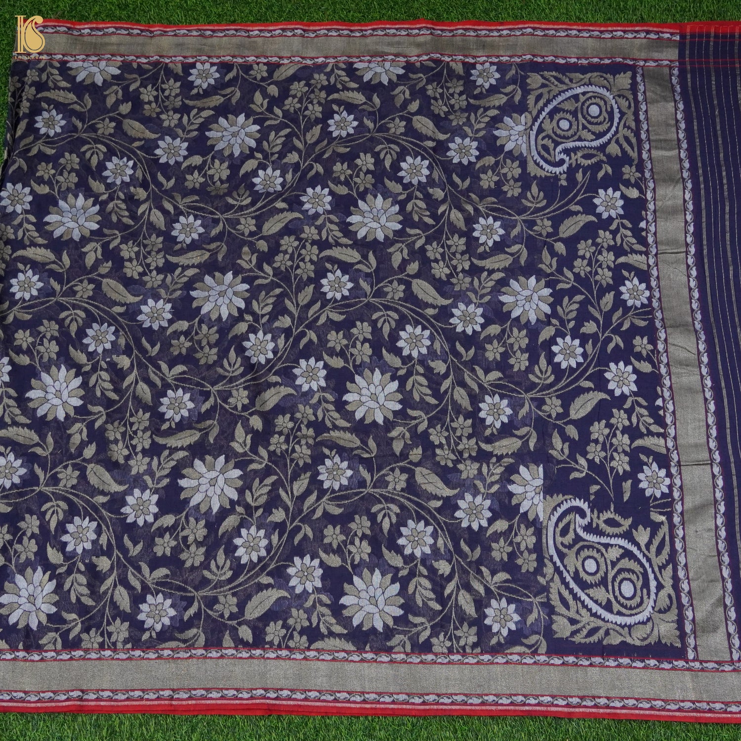 Blue Pure Cotton Handloom Banarasi Jamdani Ektara Saree - Khinkhwab