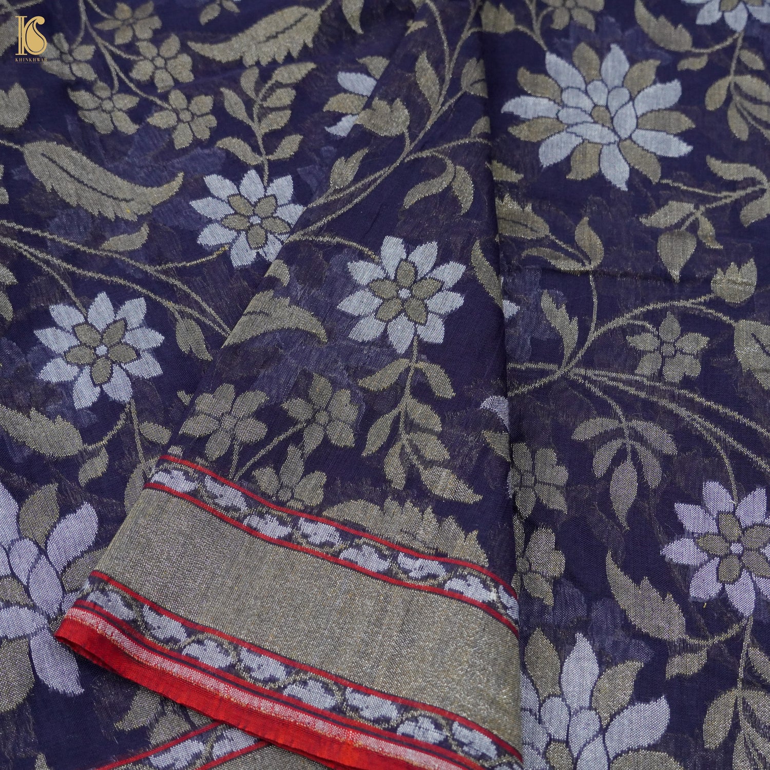 Blue Pure Cotton Handloom Banarasi Jamdani Ektara Saree - Khinkhwab