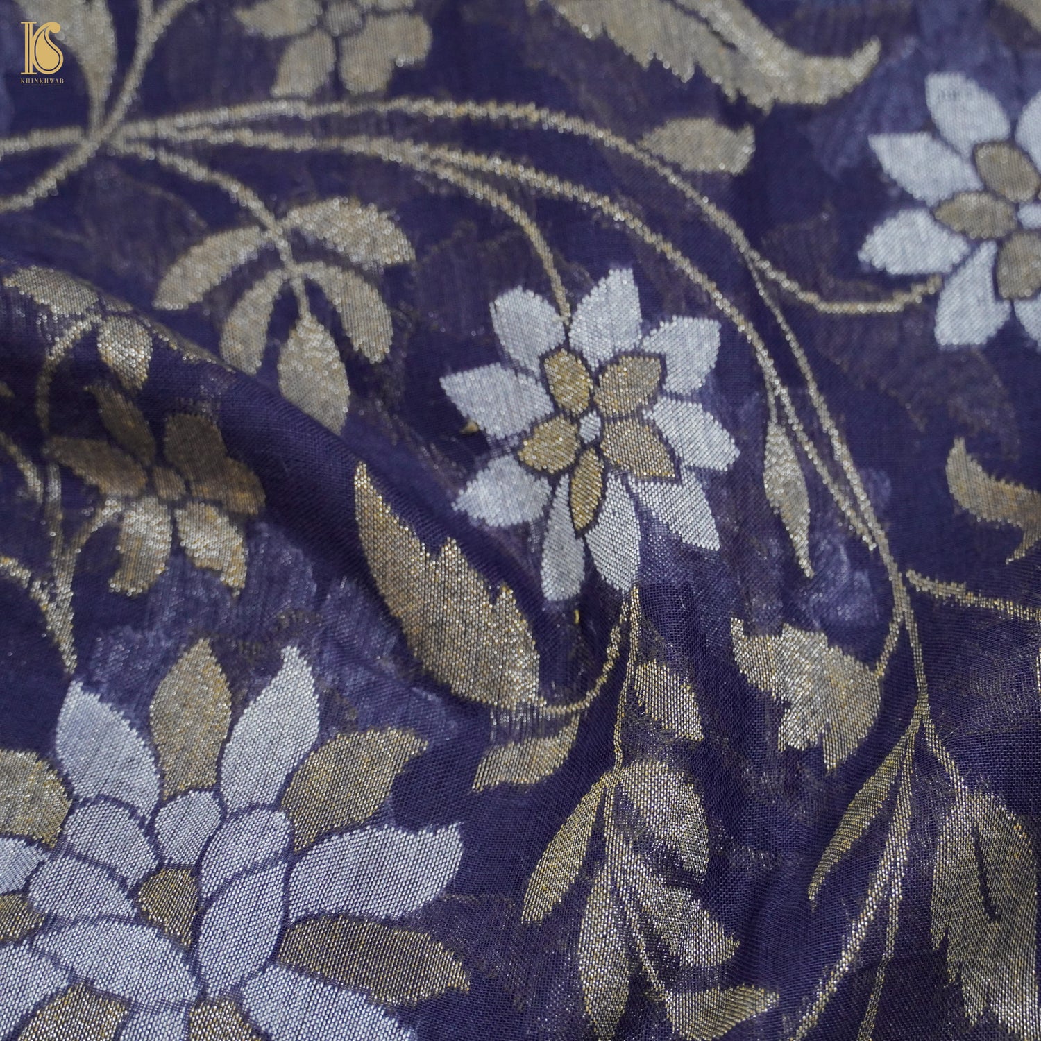 Blue Pure Cotton Handloom Banarasi Jamdani Ektara Saree - Khinkhwab