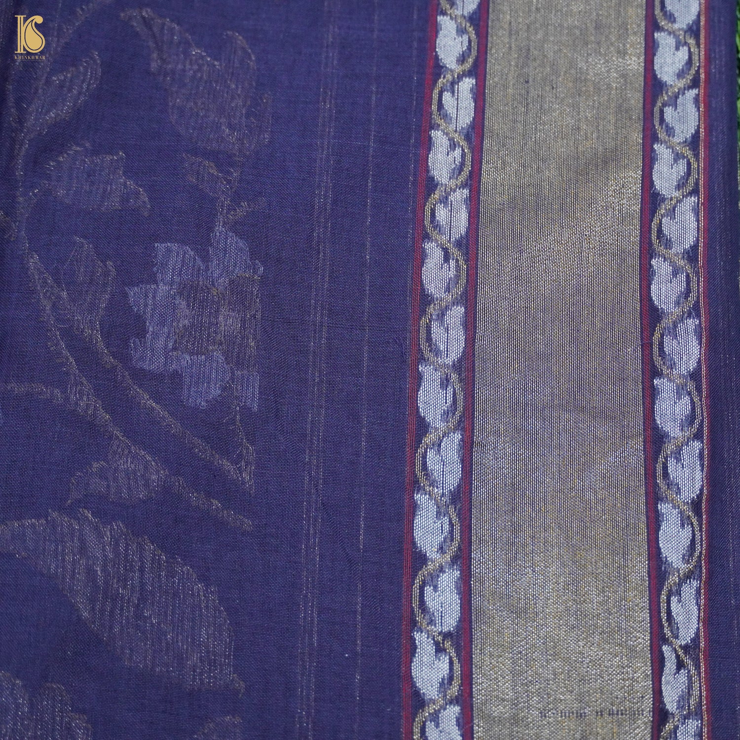 Blue Pure Cotton Handloom Banarasi Jamdani Ektara Saree - Khinkhwab
