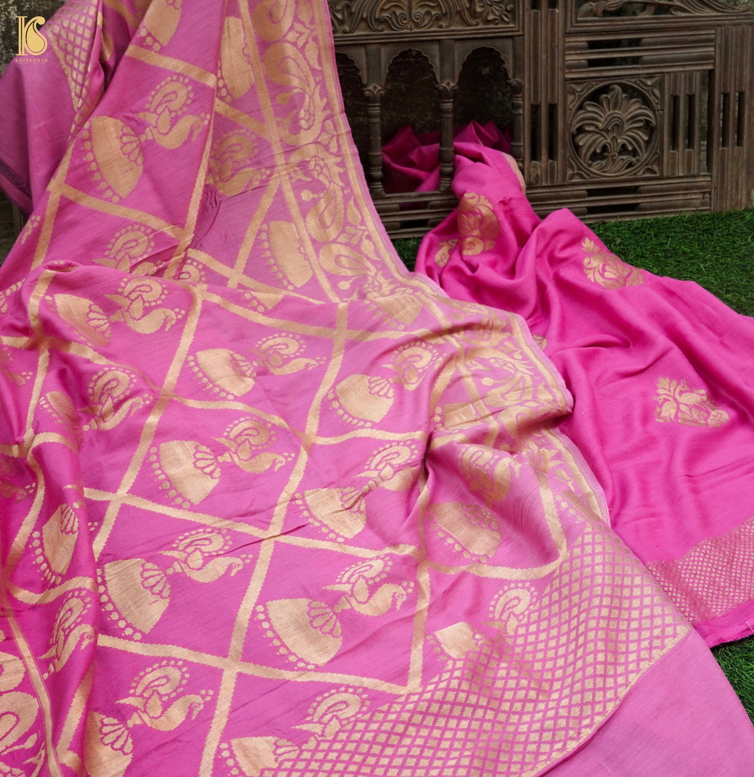 Pure Moonga Silk Handloom Banarasi Suit and Dupatta Set - Khinkhwab