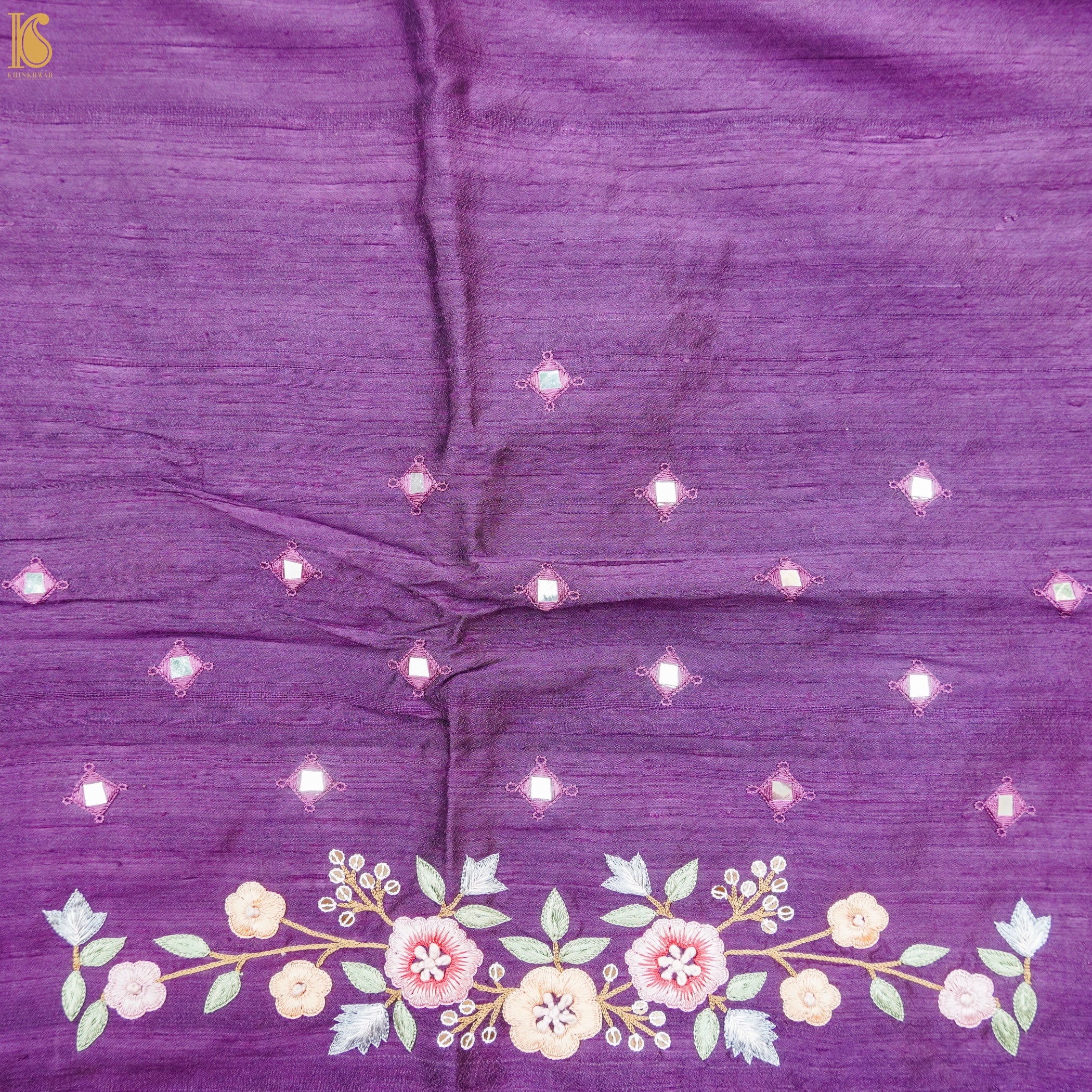 Handwoven Purple Pure Organza Resham Embroidery Saree - Khinkhwab
