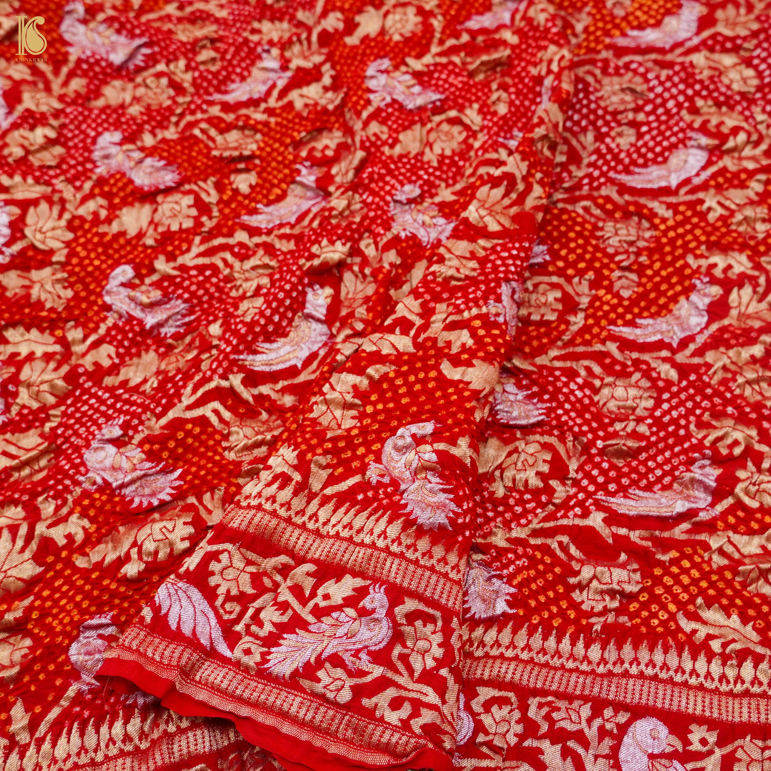 Venetian Red Georgette Handloom Bandhani Banarasi Birds Dupatta - Khinkhwab