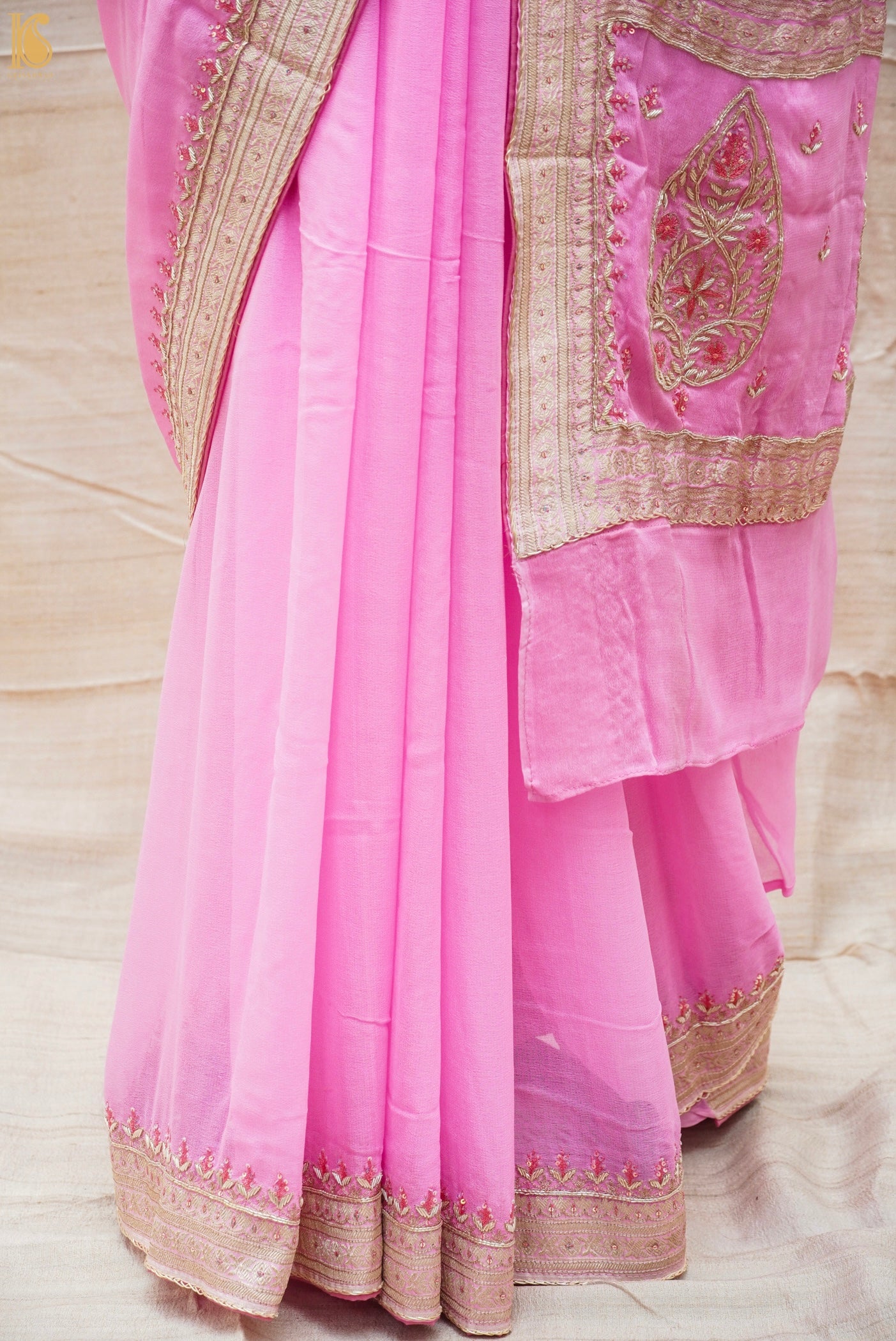 Plum Pink Pure Georgette Banarasi Embroidery Saree - Khinkhwab