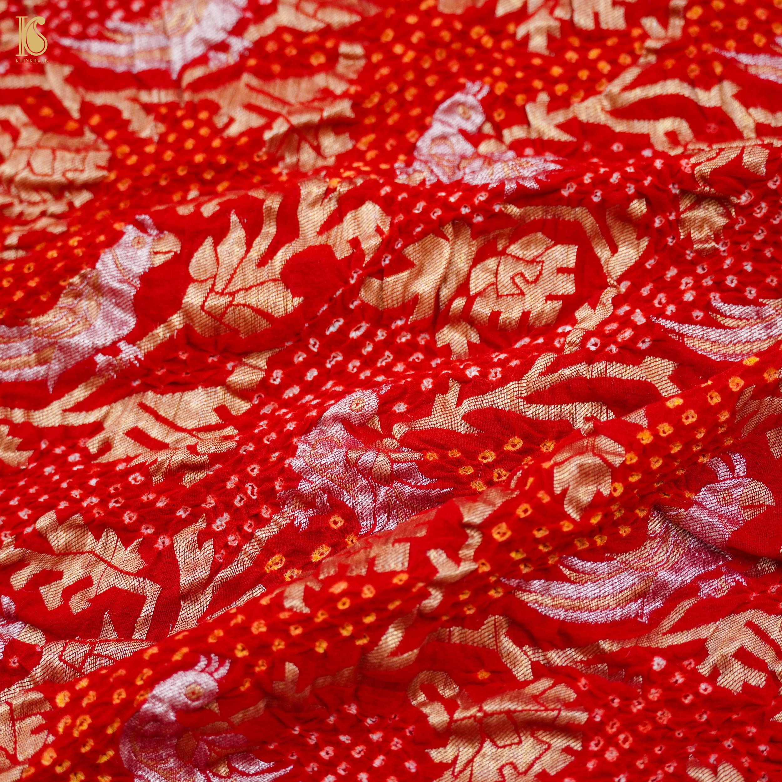 Venetian Red Georgette Handloom Bandhani Banarasi Birds Dupatta - Khinkhwab