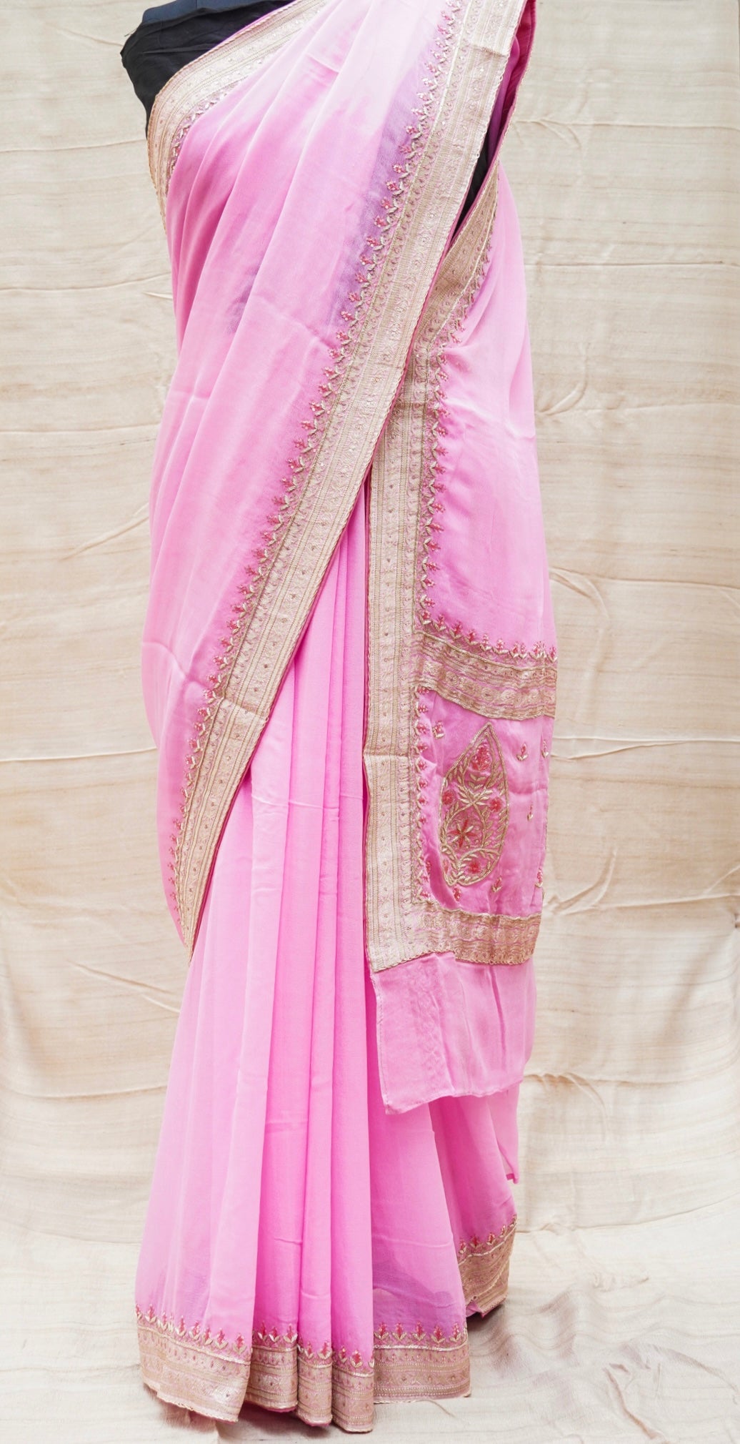 Plum Pink Pure Georgette Banarasi Embroidery Saree - Khinkhwab