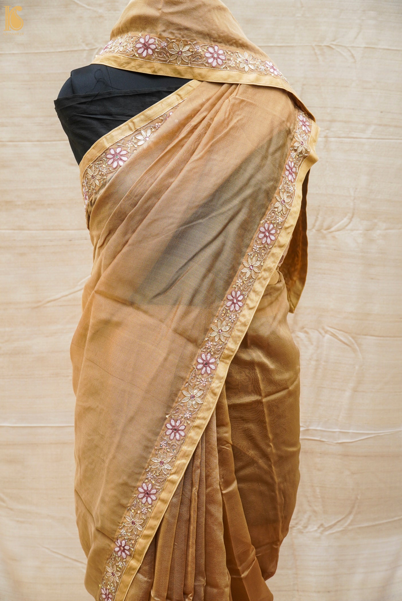 Parchment Pure Tissue Silk Gotta Patti Resham Embroidery Saree - Khinkhwab