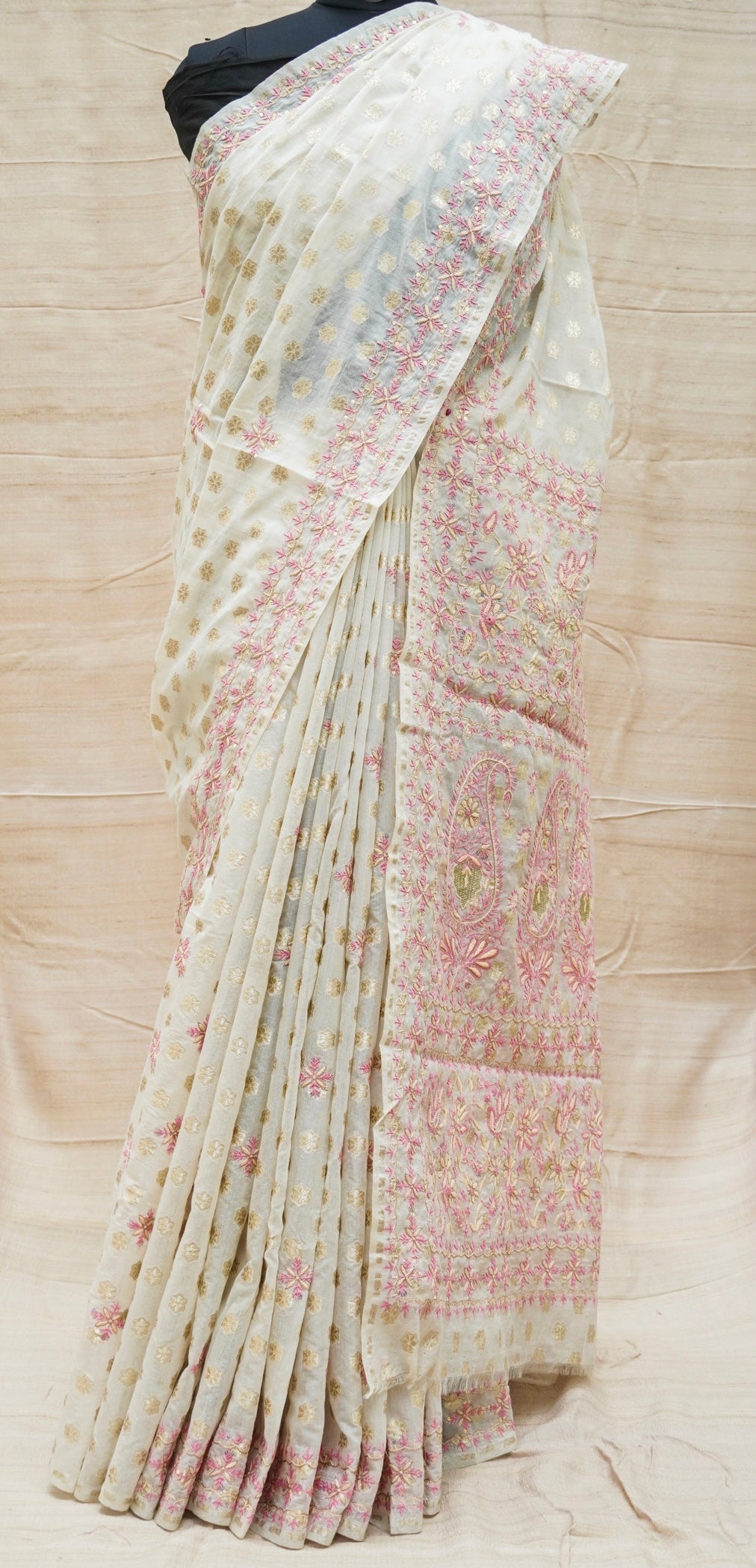 White Chikankari Work Pure Chanderi Banarasi Saree - Khinkhwab