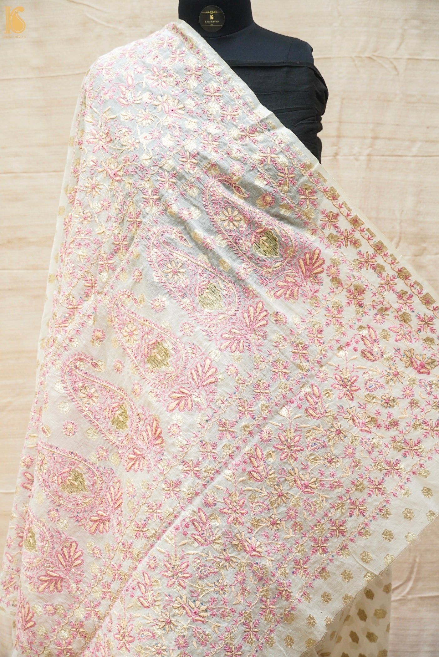 White Chikankari Work Pure Chanderi Banarasi Saree - Khinkhwab