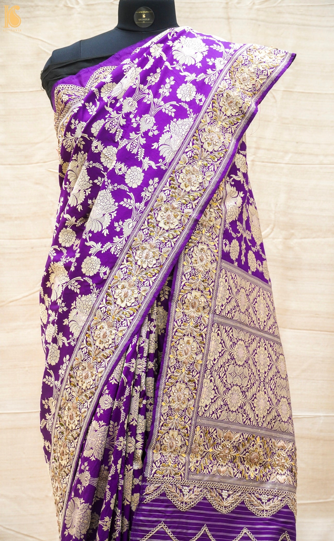 Handloom Pure Katan by Dupion Silk Banarasi Kadwa Jaal Embroidery Saree - Khinkhwab