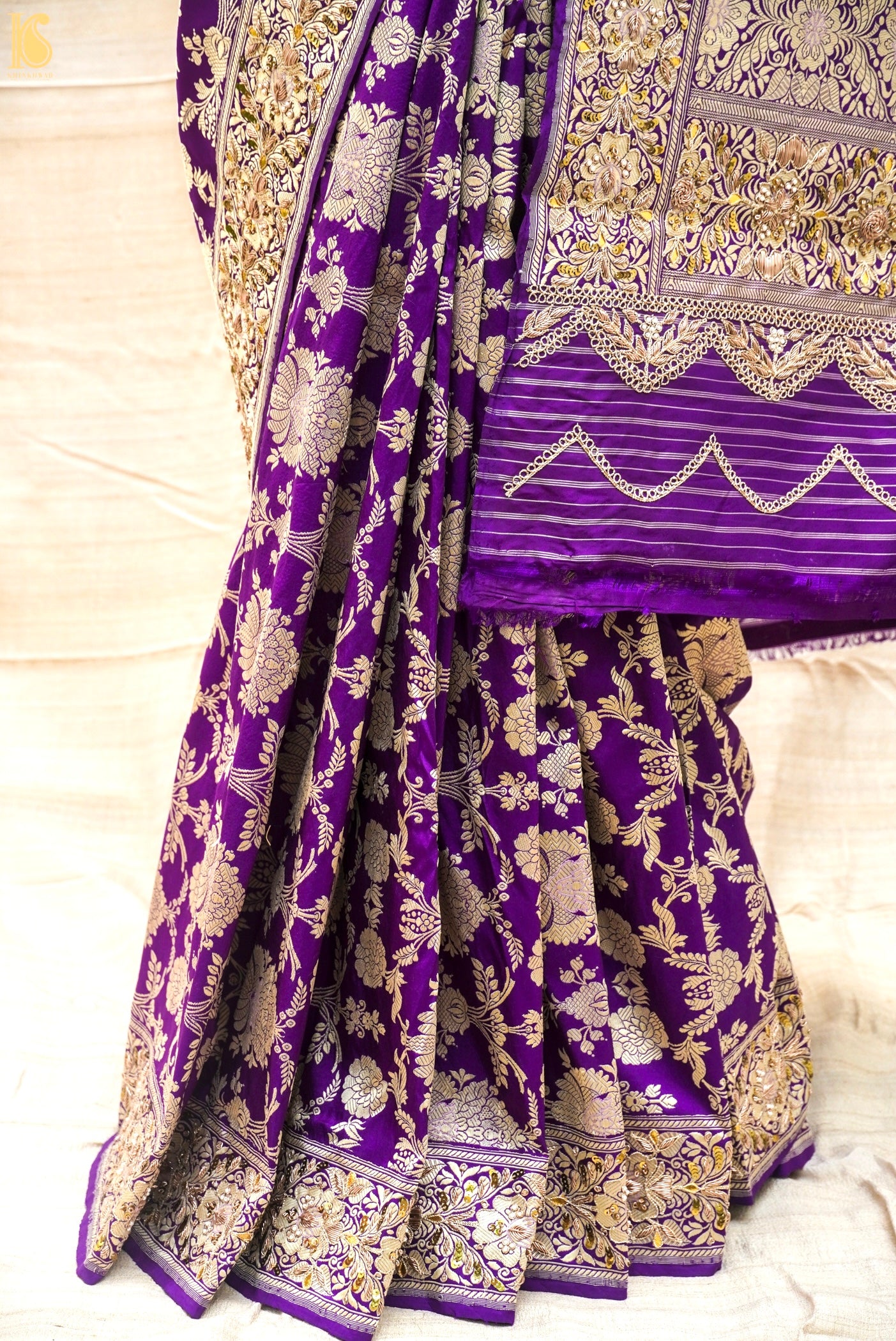 Handloom Pure Katan by Dupion Silk Banarasi Kadwa Jaal Embroidery Saree - Khinkhwab