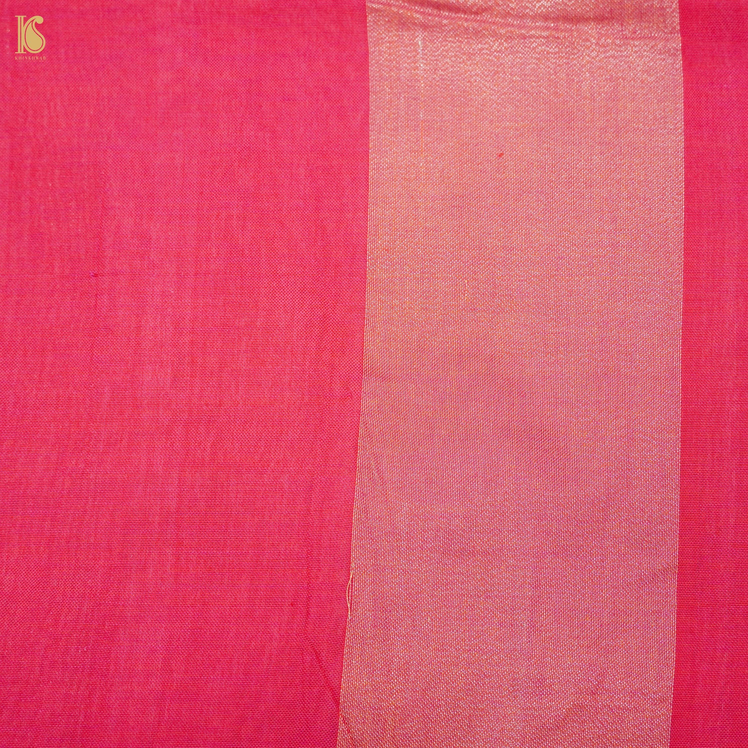 White & Pink Pure Cotton Stripes Handloom Banarasi Silk Border Saree - Khinkhwab