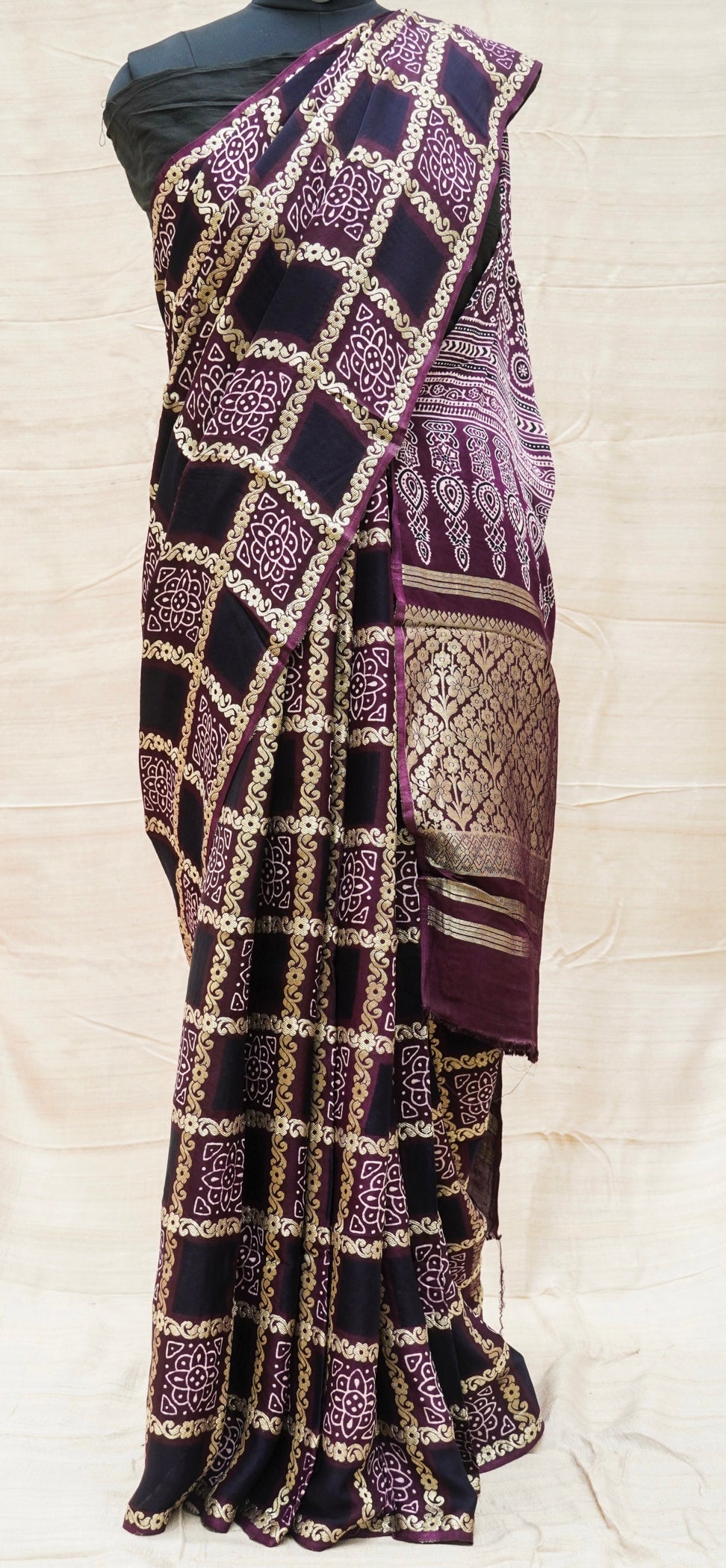 Eminence Purple Hand Block Ajrakh Modal Silk Gharchola Saree - Khinkhwab