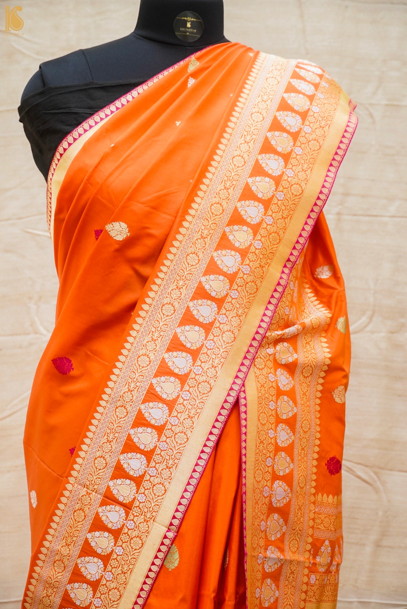 Pumpkin Orange Pure Katan Silk Handloom Kadwa Banarasi Saree - Khinkhwab