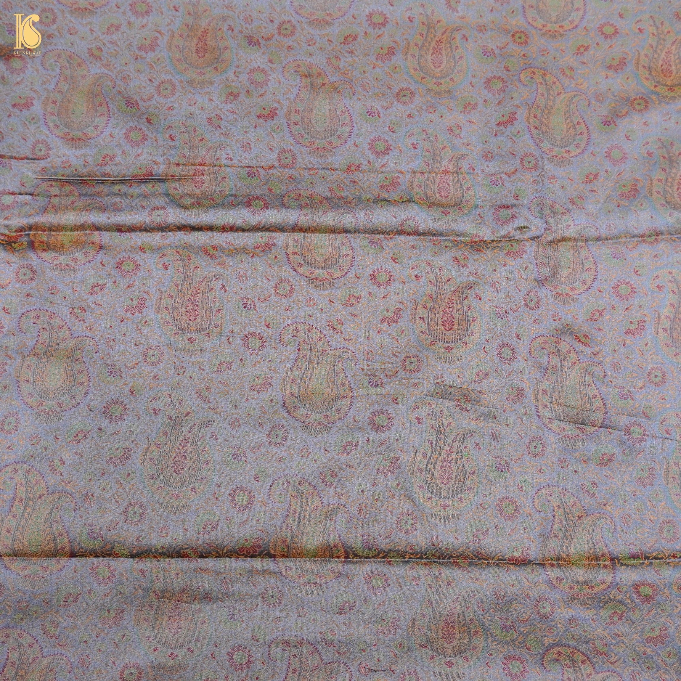 Grey Pure Banarasi Silk Handwoven Tanchui Fabric - Khinkhwab