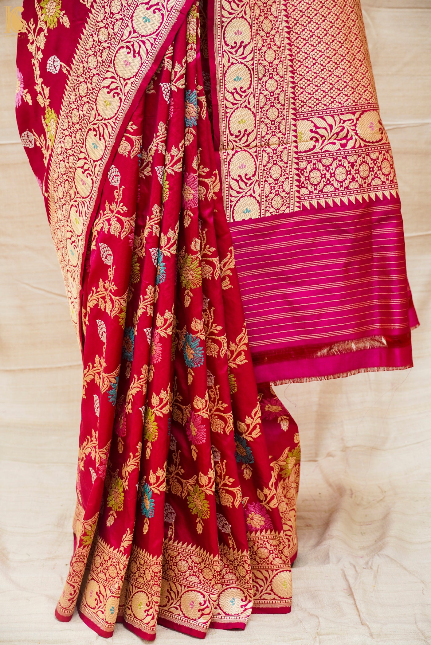 Handwoven Pure Katan Silk Pink Kadwa Jaal Banarasi Saree - Khinkhwab
