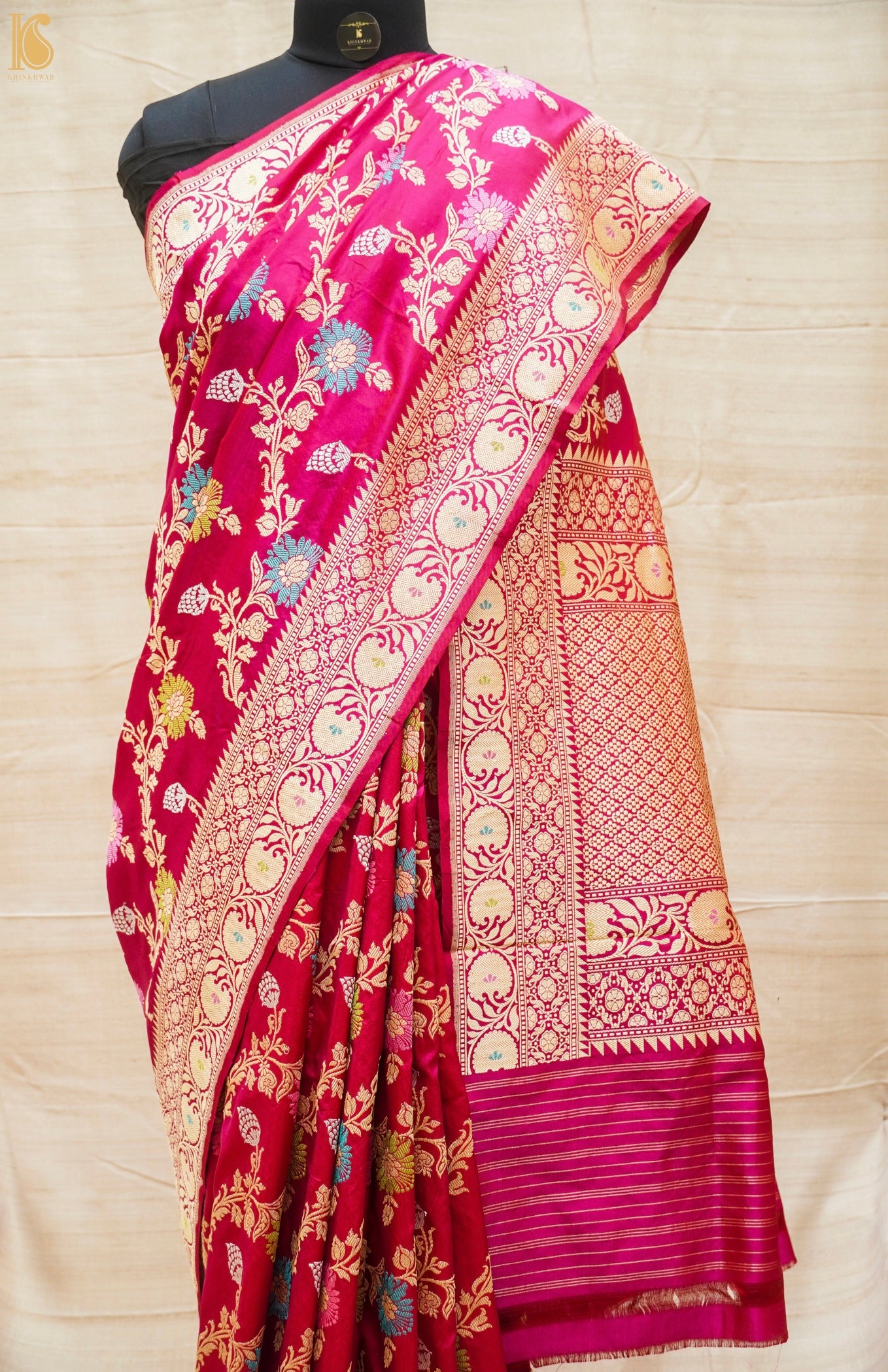Handwoven Pure Katan Silk Pink Kadwa Jaal Banarasi Saree - Khinkhwab