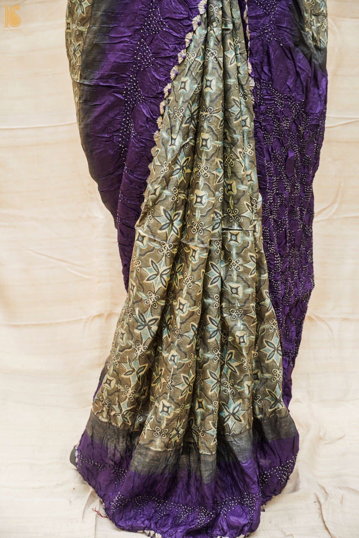 Pure Tussar Silk Saree with Bandhani & Ajrakh - Khinkhwab