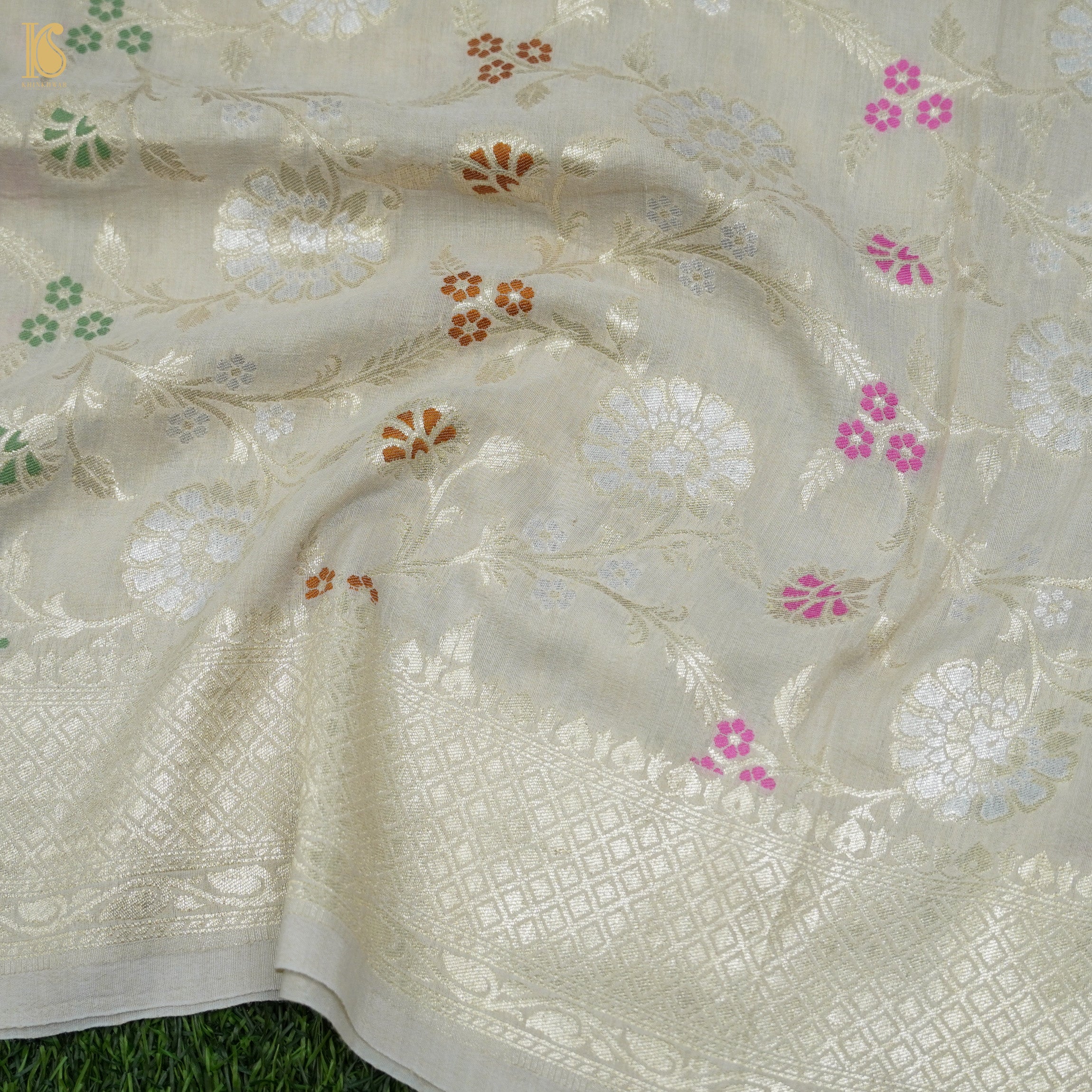 Beige Banarasi Moonga Silk Dyeable Meenakari Dupatta - Khinkhwab