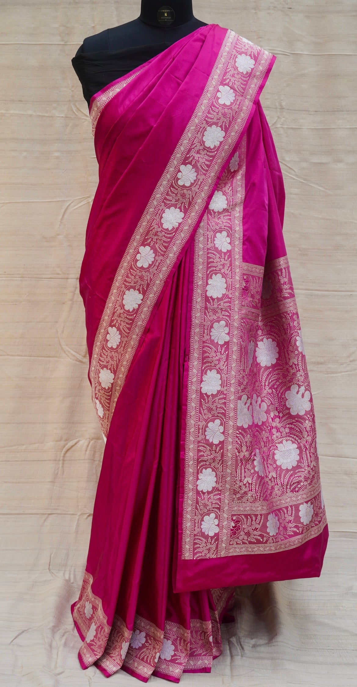 Wild Strawberry Katan Silk Handloom Banarasi Kadwa Border Saree - Khinkhwab