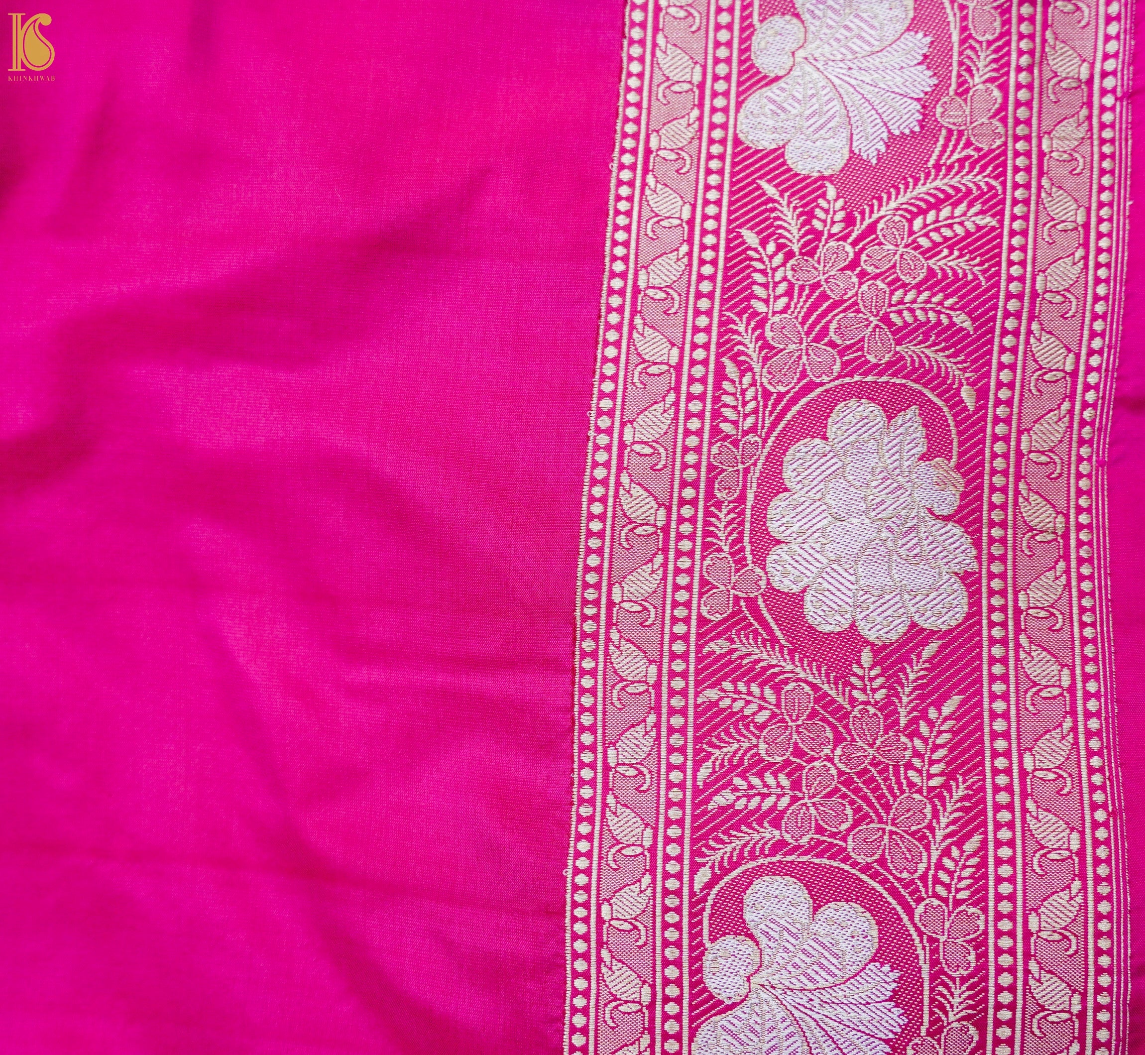 Wild Strawberry Katan Silk Handloom Banarasi Kadwa Border Saree - Khinkhwab