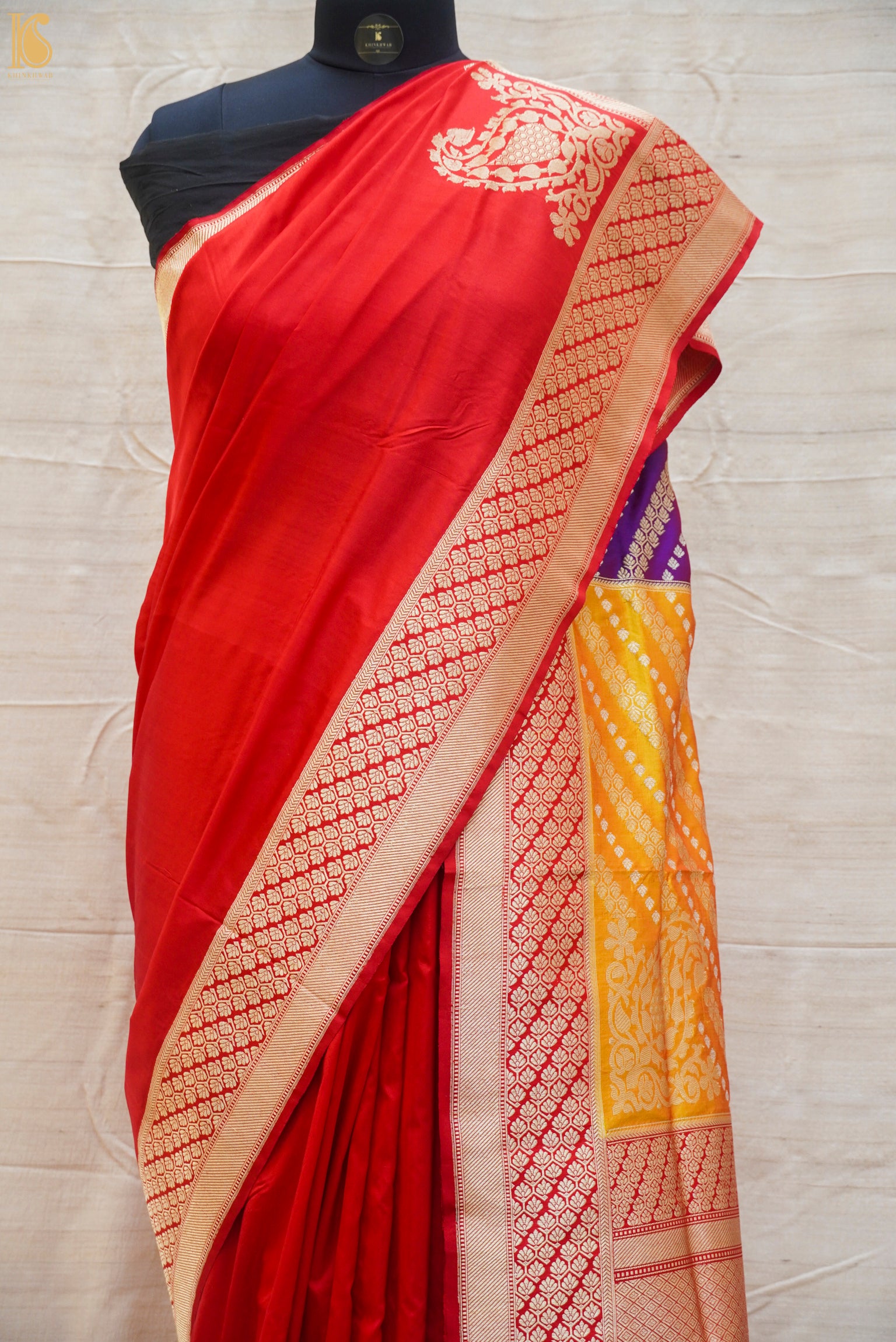 Red Handwoven Pure Katan Silk Chauki Rangkat Banarasi Saree - Khinkhwab