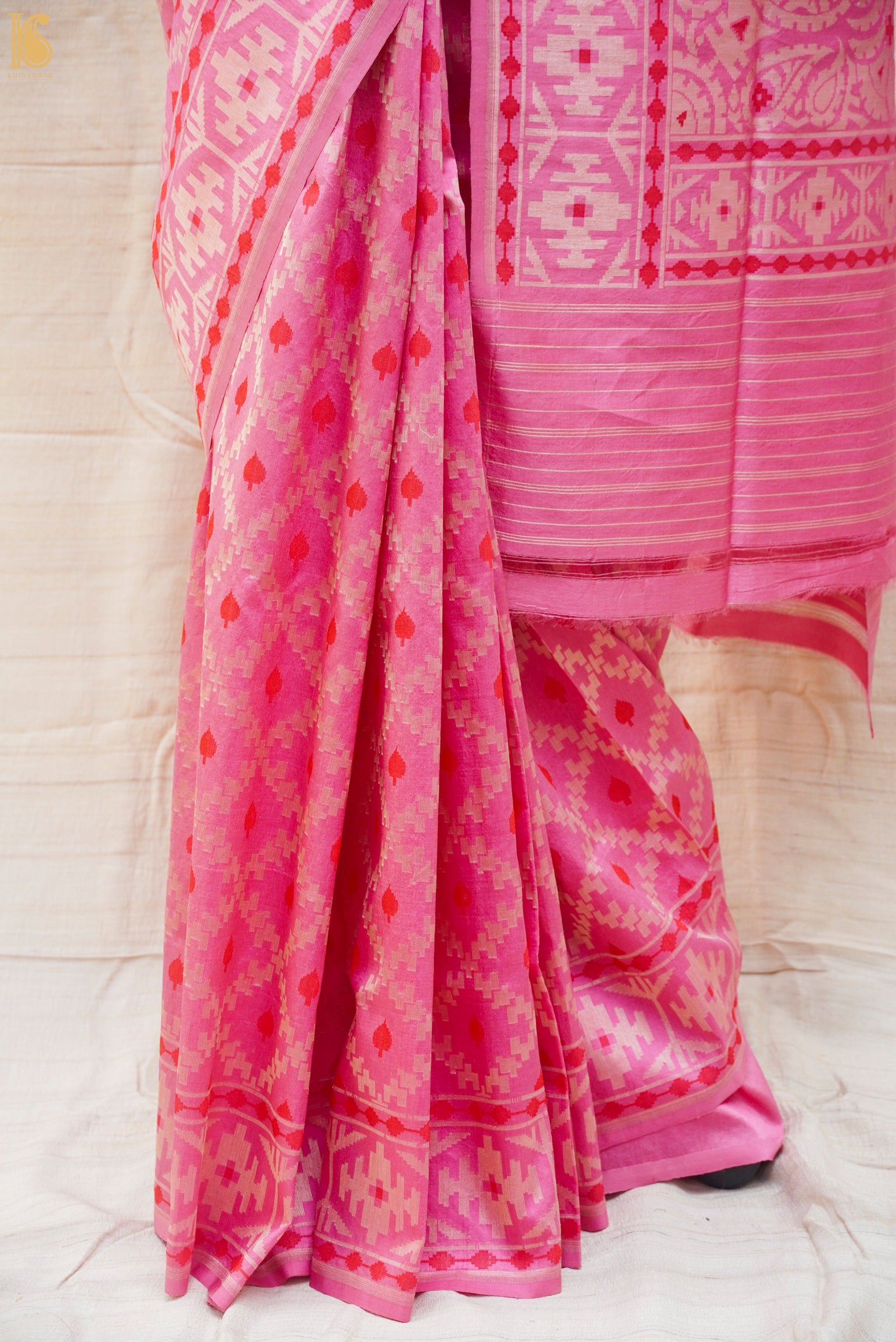 Pink Pure Kora by Dupion Silk Handloom Banarasi Saree - Khinkhwab