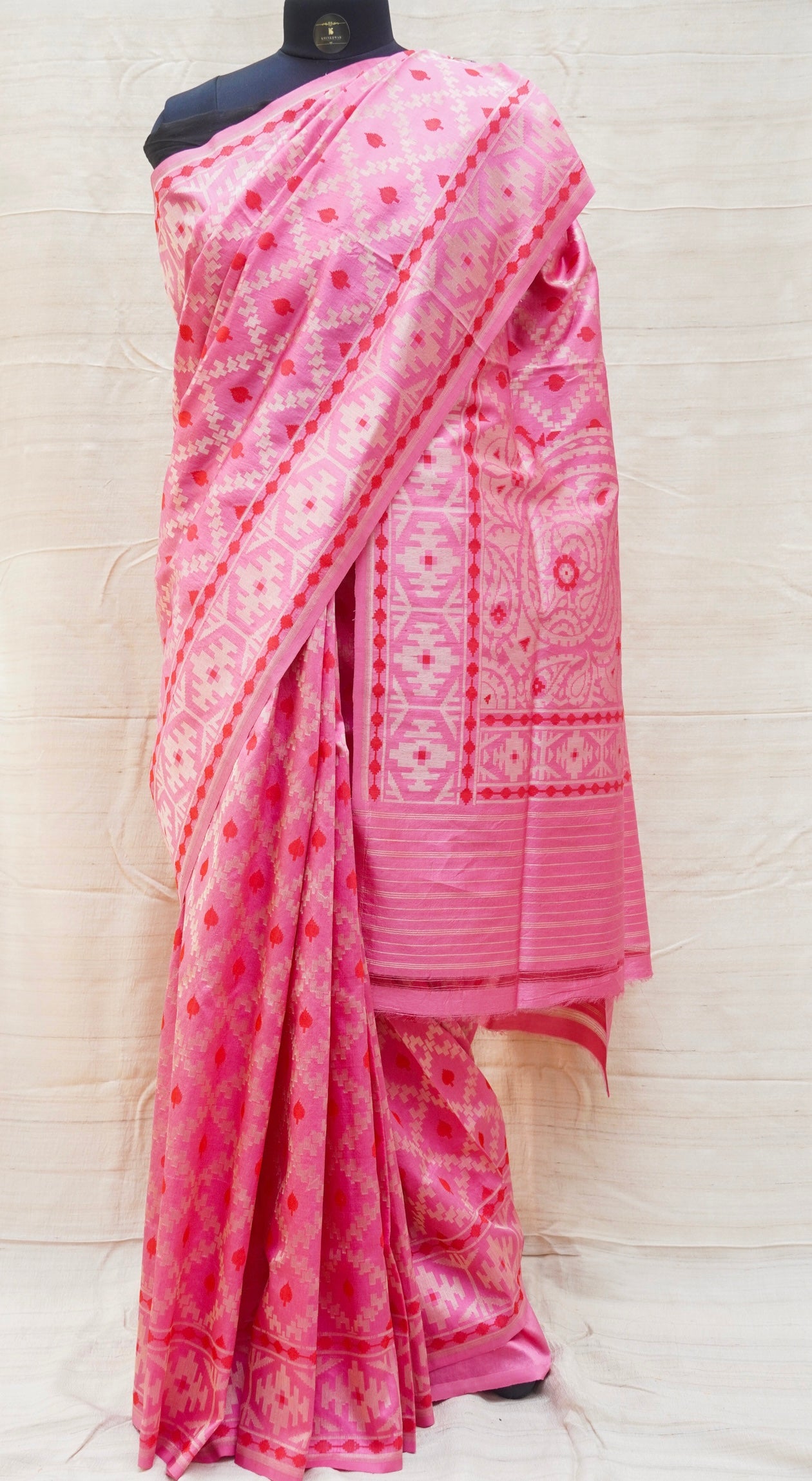 Pink Pure Kora by Dupion Silk Handloom Banarasi Saree - Khinkhwab