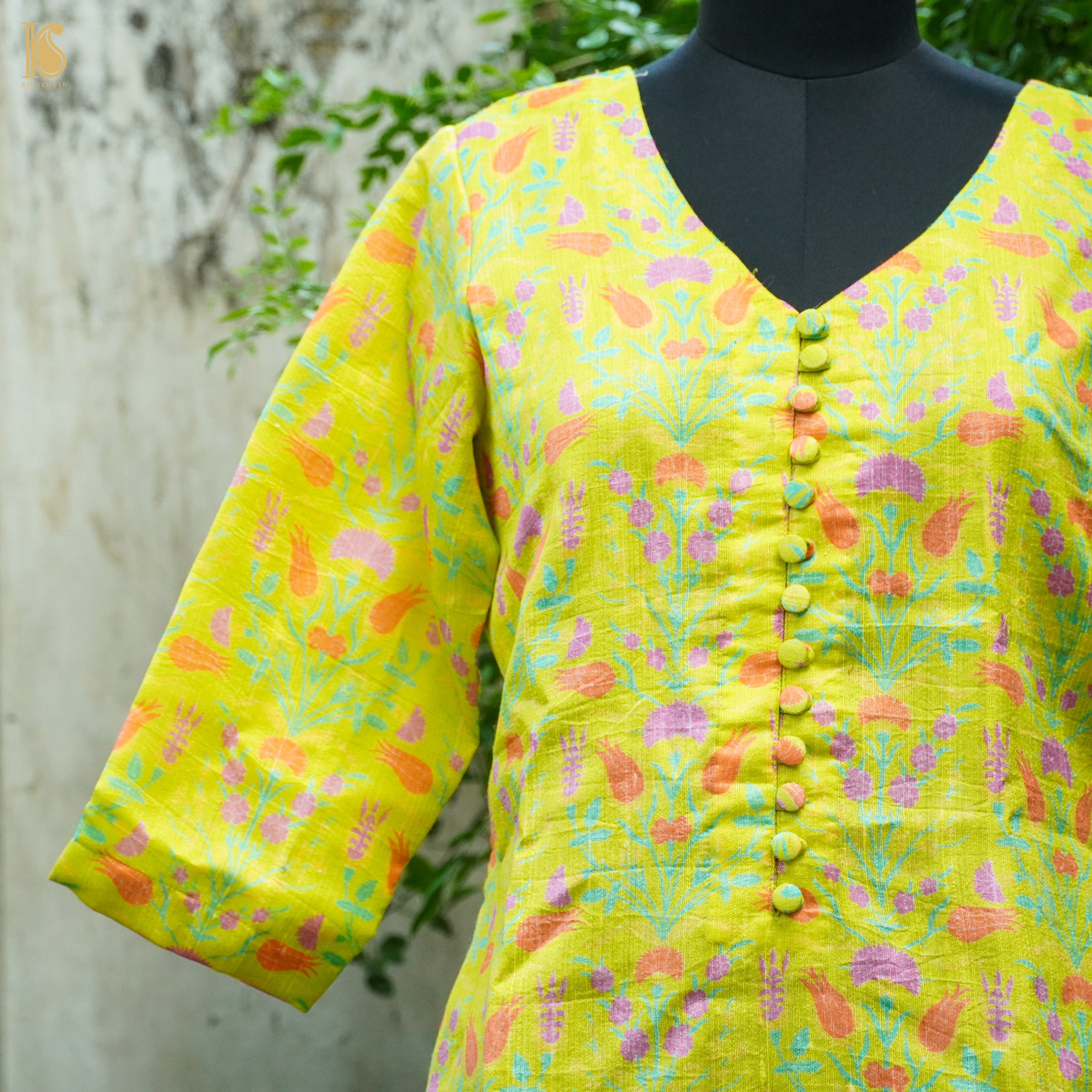 LALE- Golden Fizz Pure Raw Silk Print Fabric - Khinkhwab