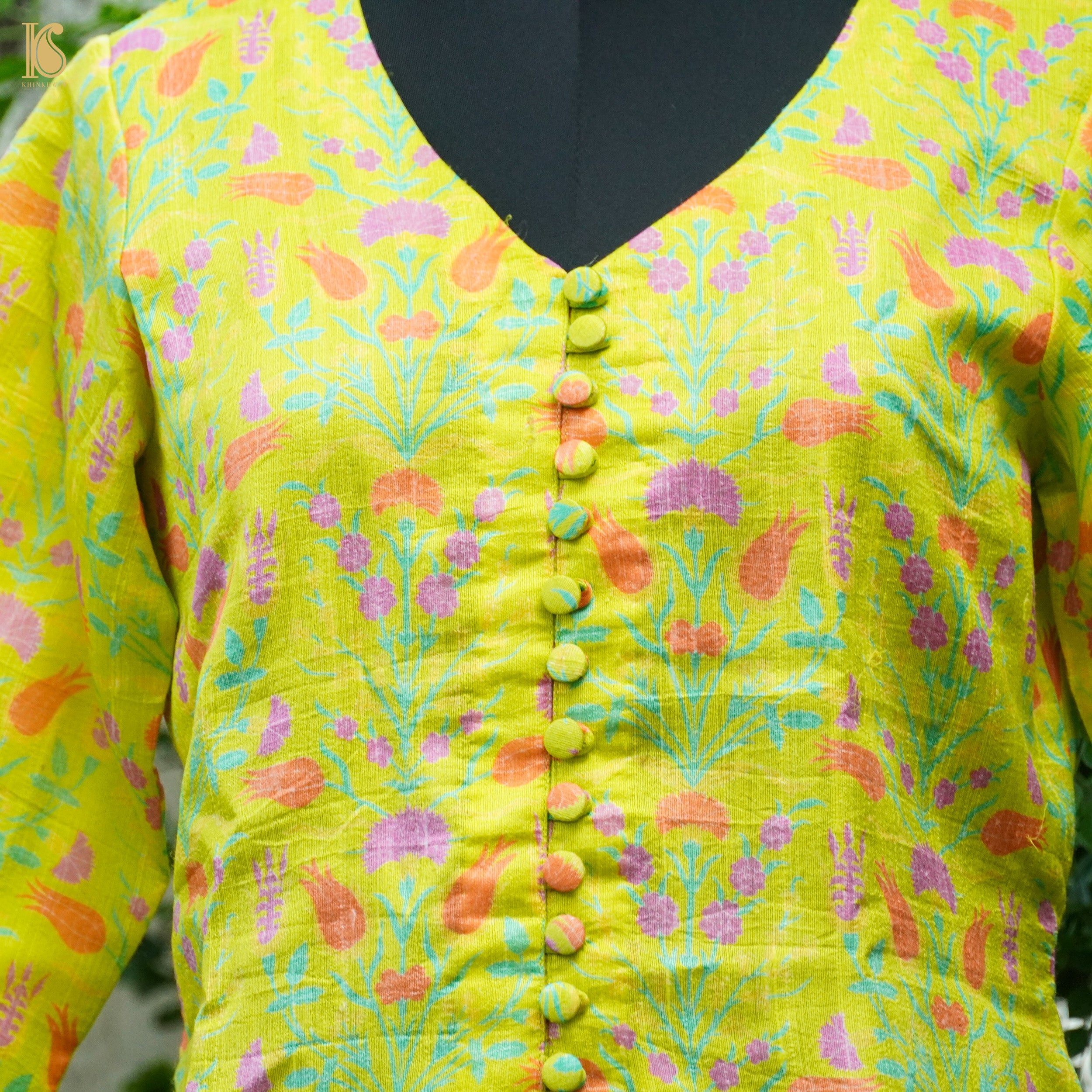 LALE- Golden Fizz Pure Raw Silk Print Fabric - Khinkhwab