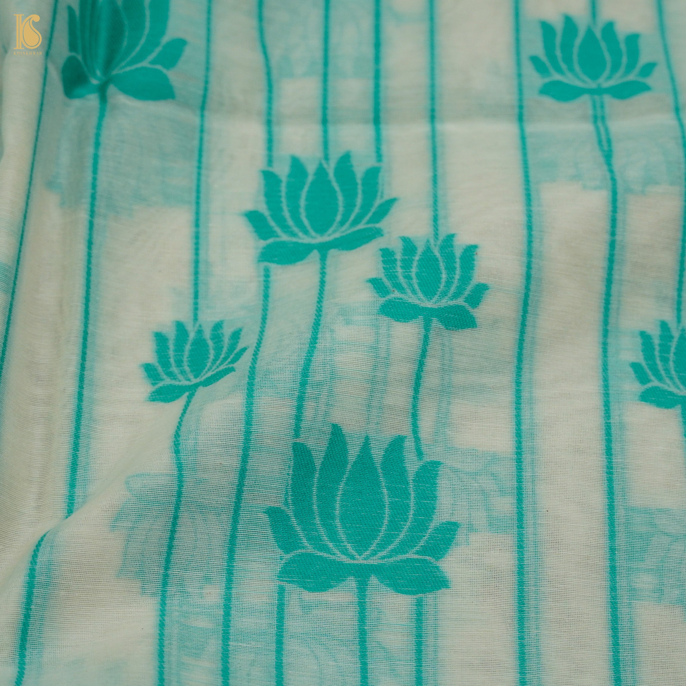 White & Green Pure Cotton Silk Banarasi Suit Set - Khinkhwab