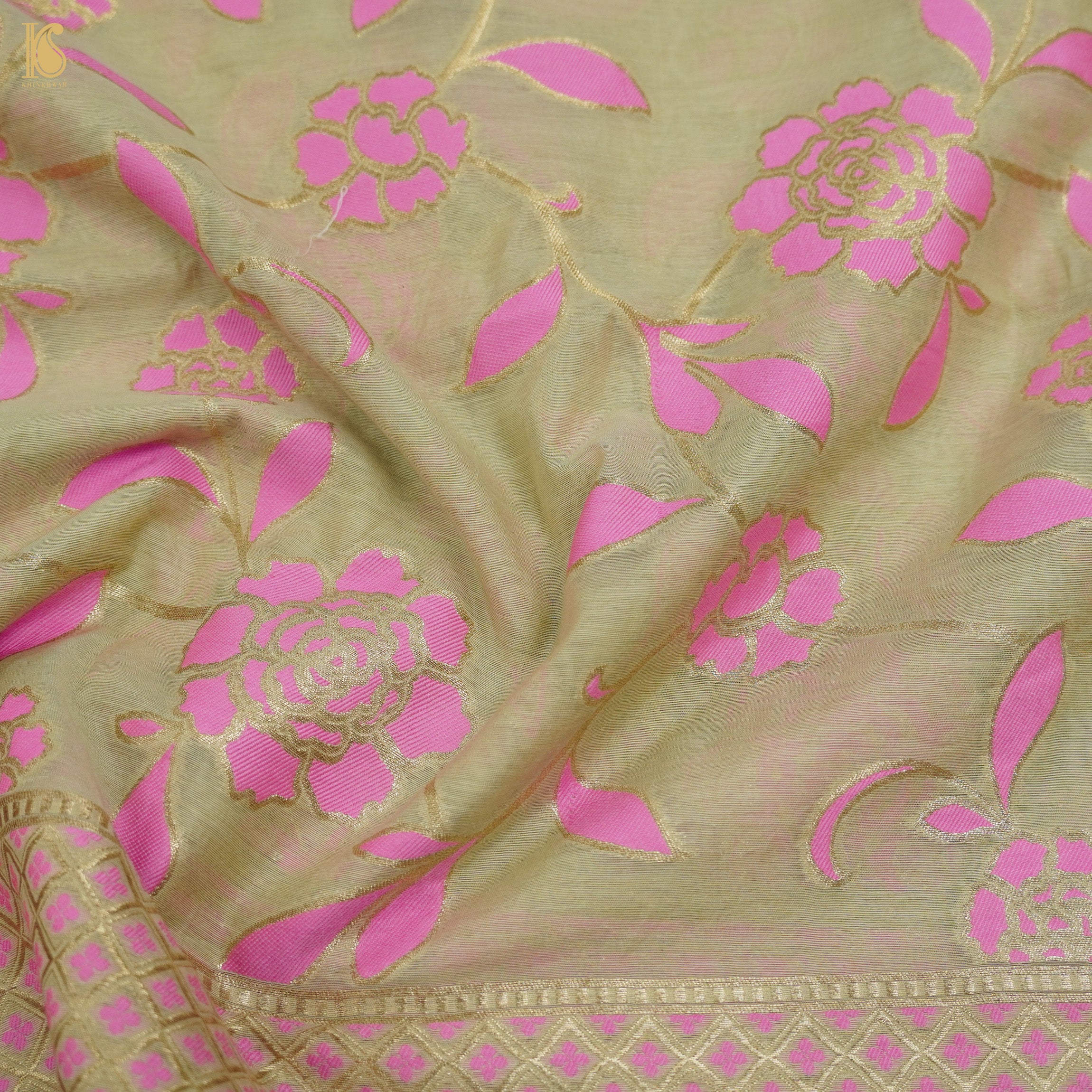 Beige & Pink Pure Cotton Silk Banarasi Suit Set - Khinkhwab