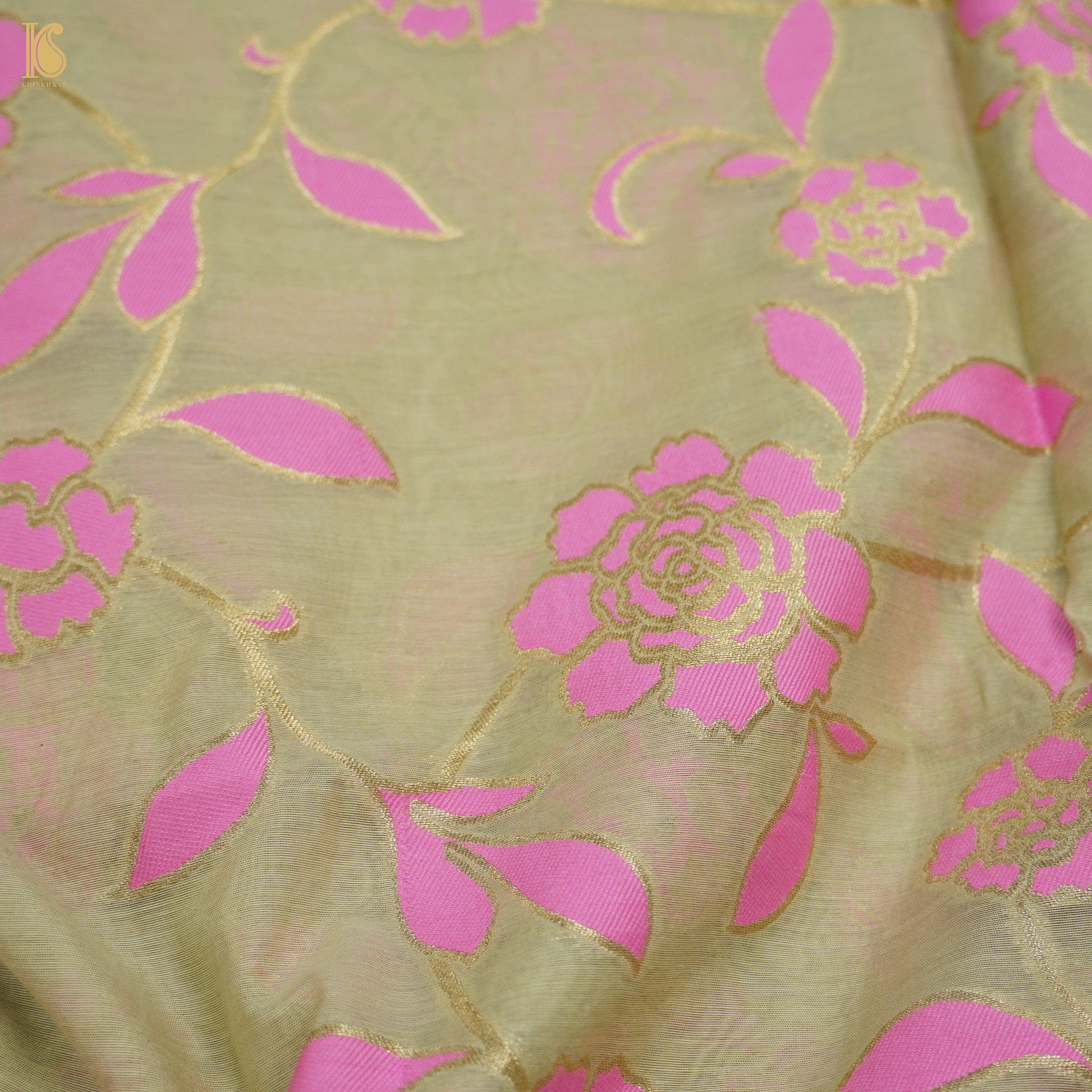 Beige & Pink Pure Cotton Silk Banarasi Suit Set - Khinkhwab