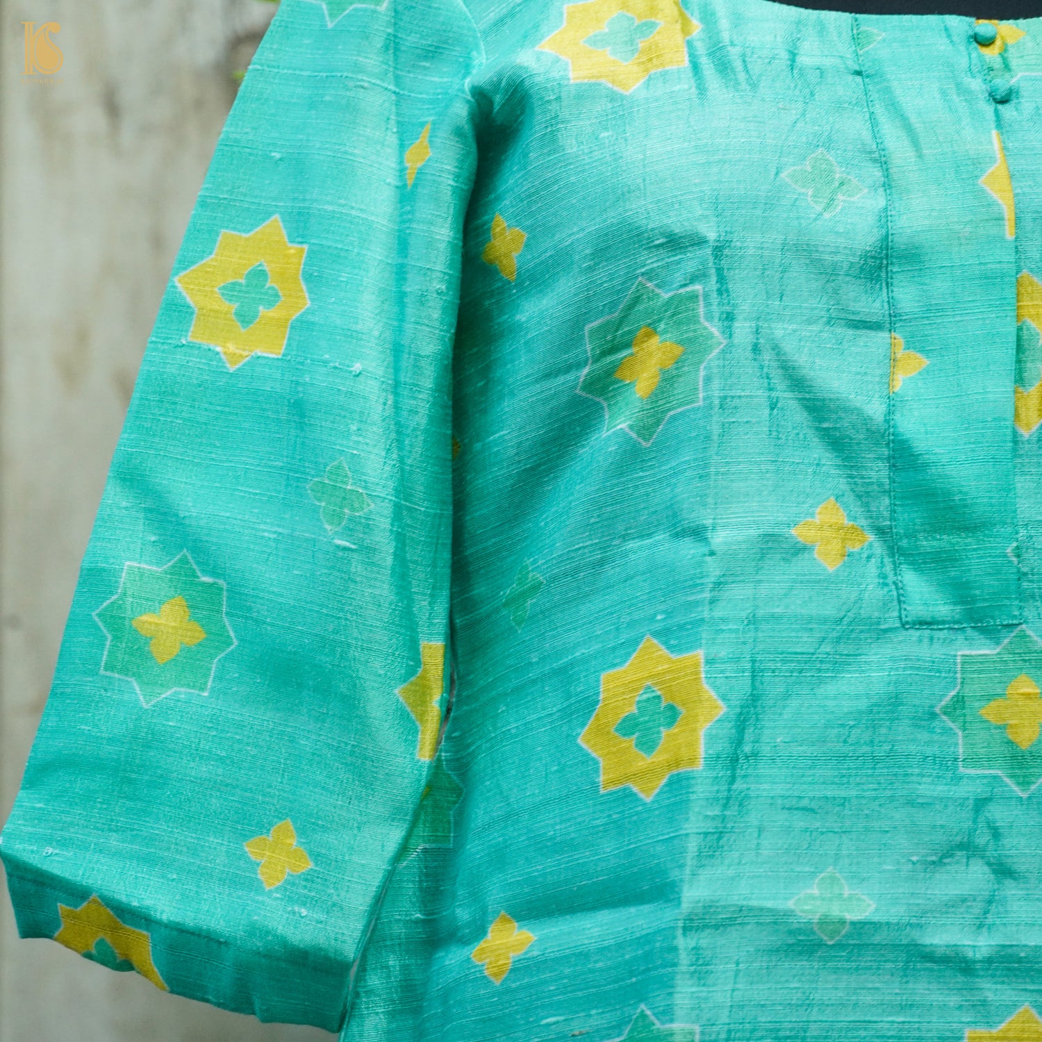 SITARA - Turquoise Pure Raw Silk Print Fabric - Khinkhwab