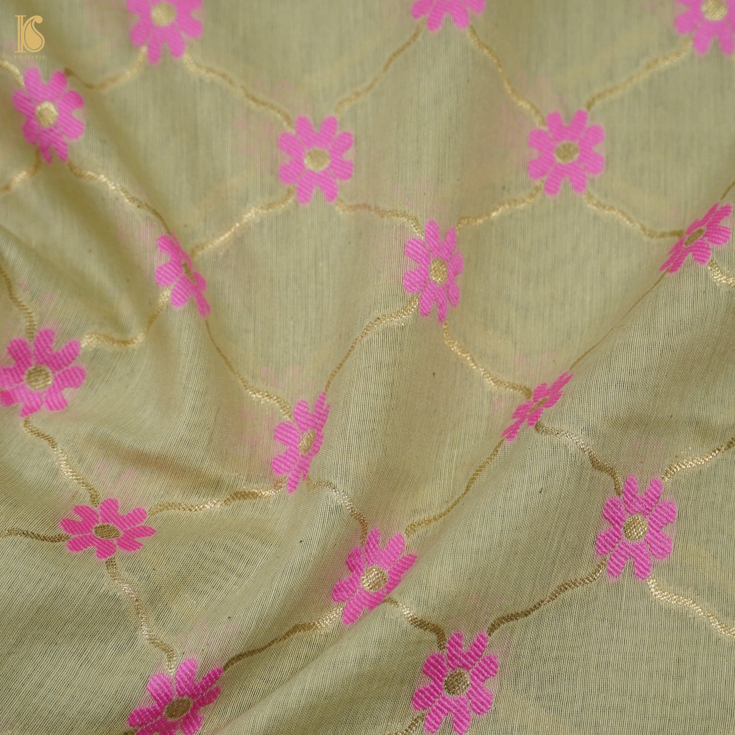 Beige & Pink Pure Cotton Silk Banarasi Suit Set - Khinkhwab