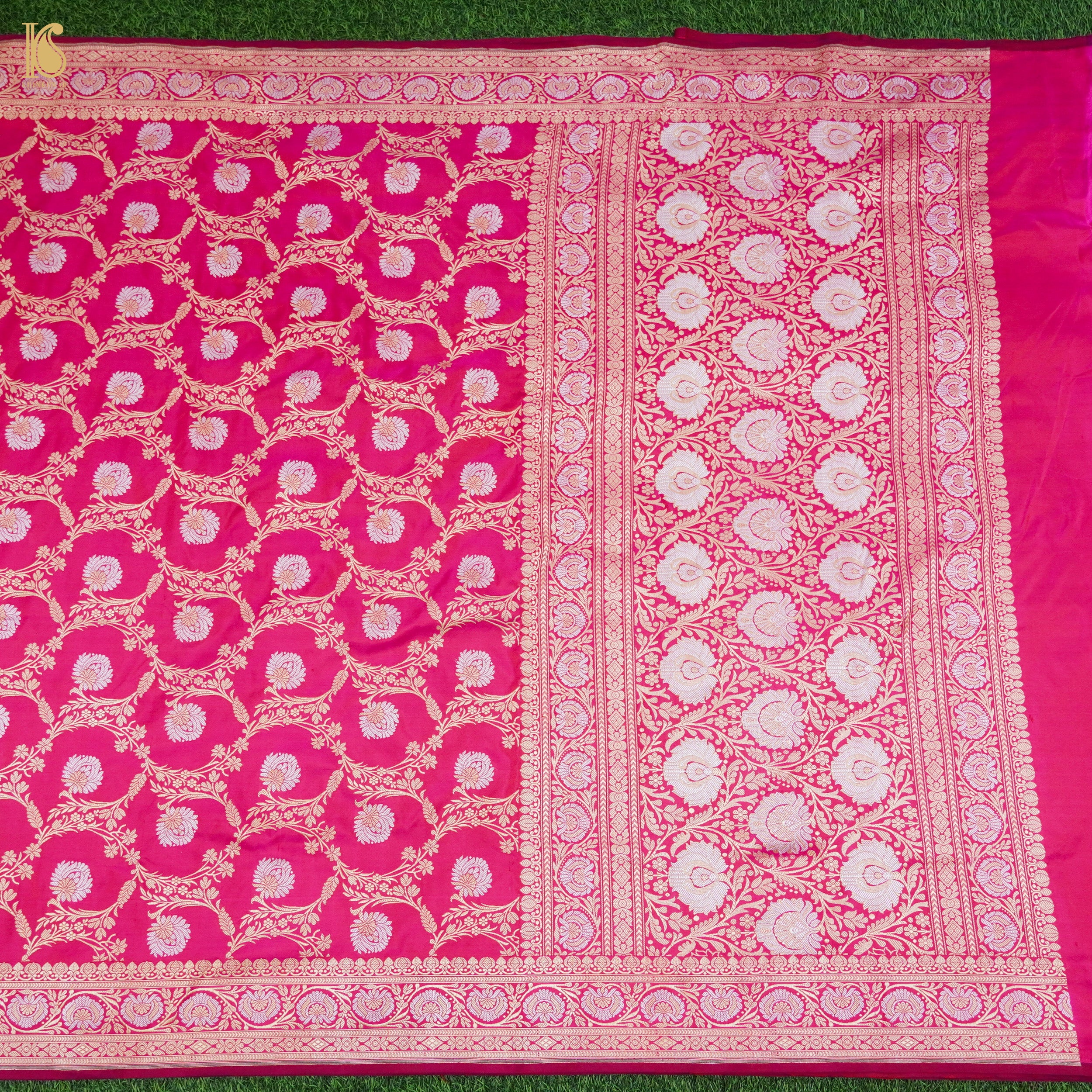 Ruby Pink Handwoven Pure Silk Real Zari Banarasi Meenakari Kadwa Saree - Khinkhwab