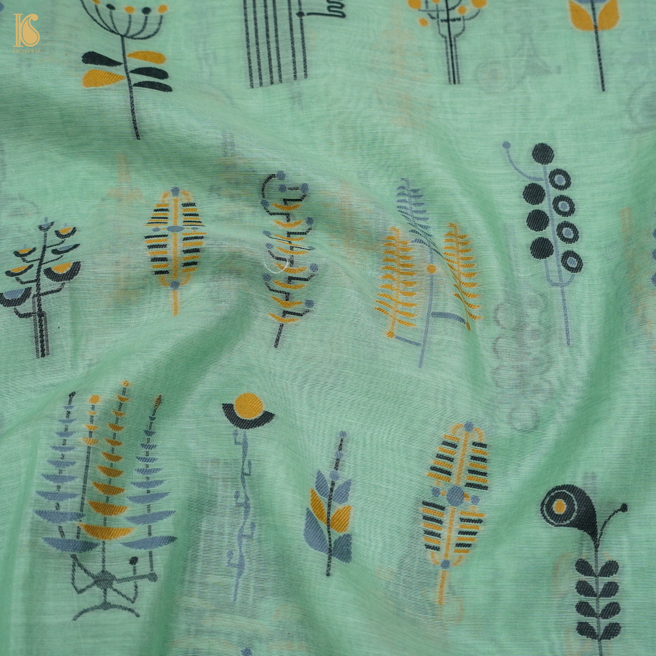 Mint Green Pure Cotton Silk Banarasi Suit Set - Khinkhwab