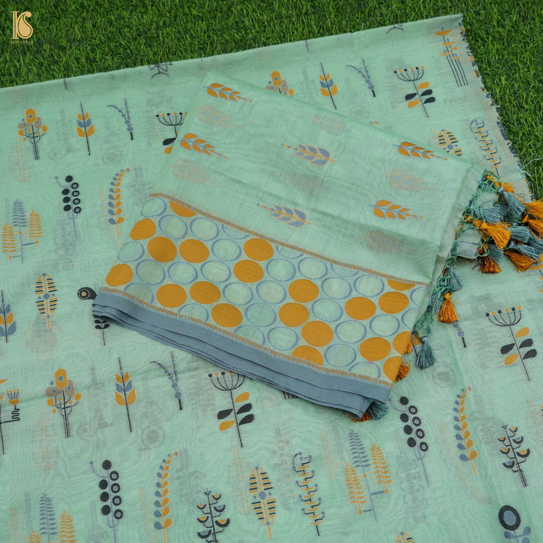 Mint Green Pure Cotton Silk Banarasi Suit Set - Khinkhwab