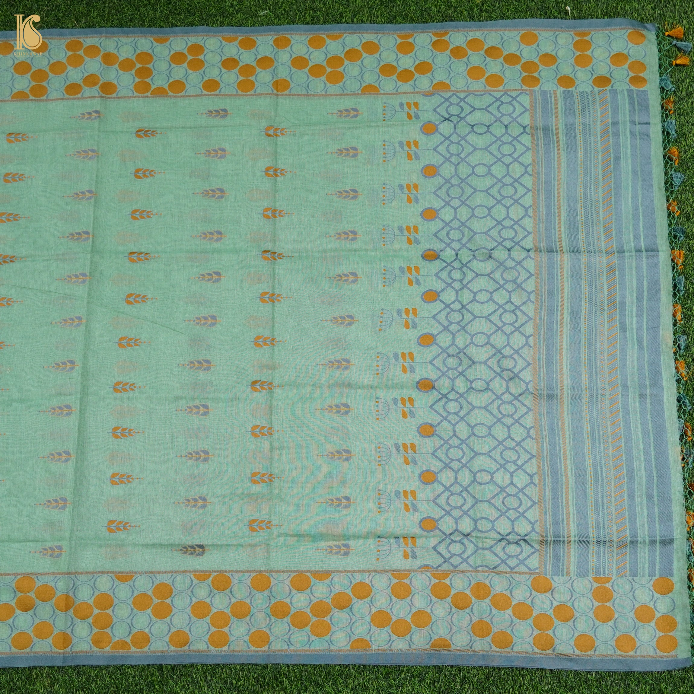 Mint Green Pure Cotton Silk Banarasi Suit Set - Khinkhwab