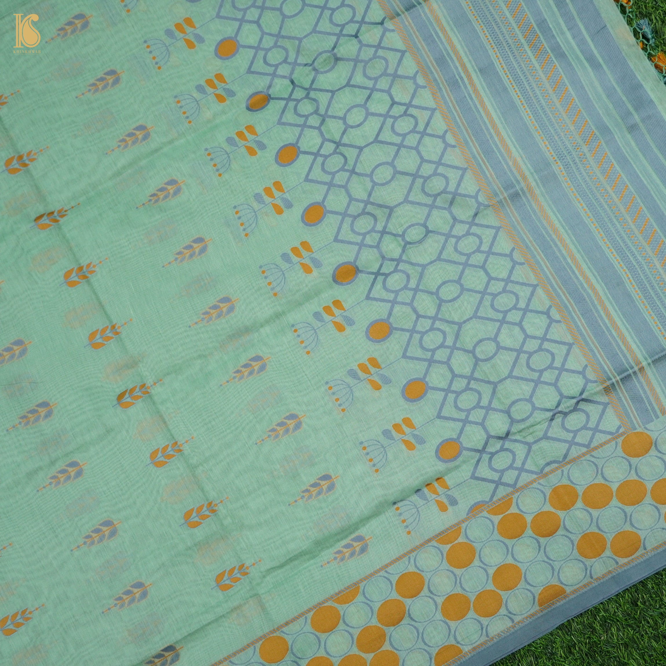 Mint Green Pure Cotton Silk Banarasi Suit Set - Khinkhwab