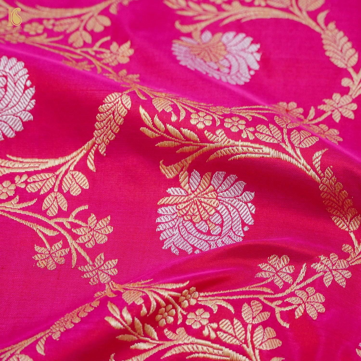 Ruby Pink Handwoven Pure Silk Real Zari Banarasi Meenakari Kadwa Saree - Khinkhwab