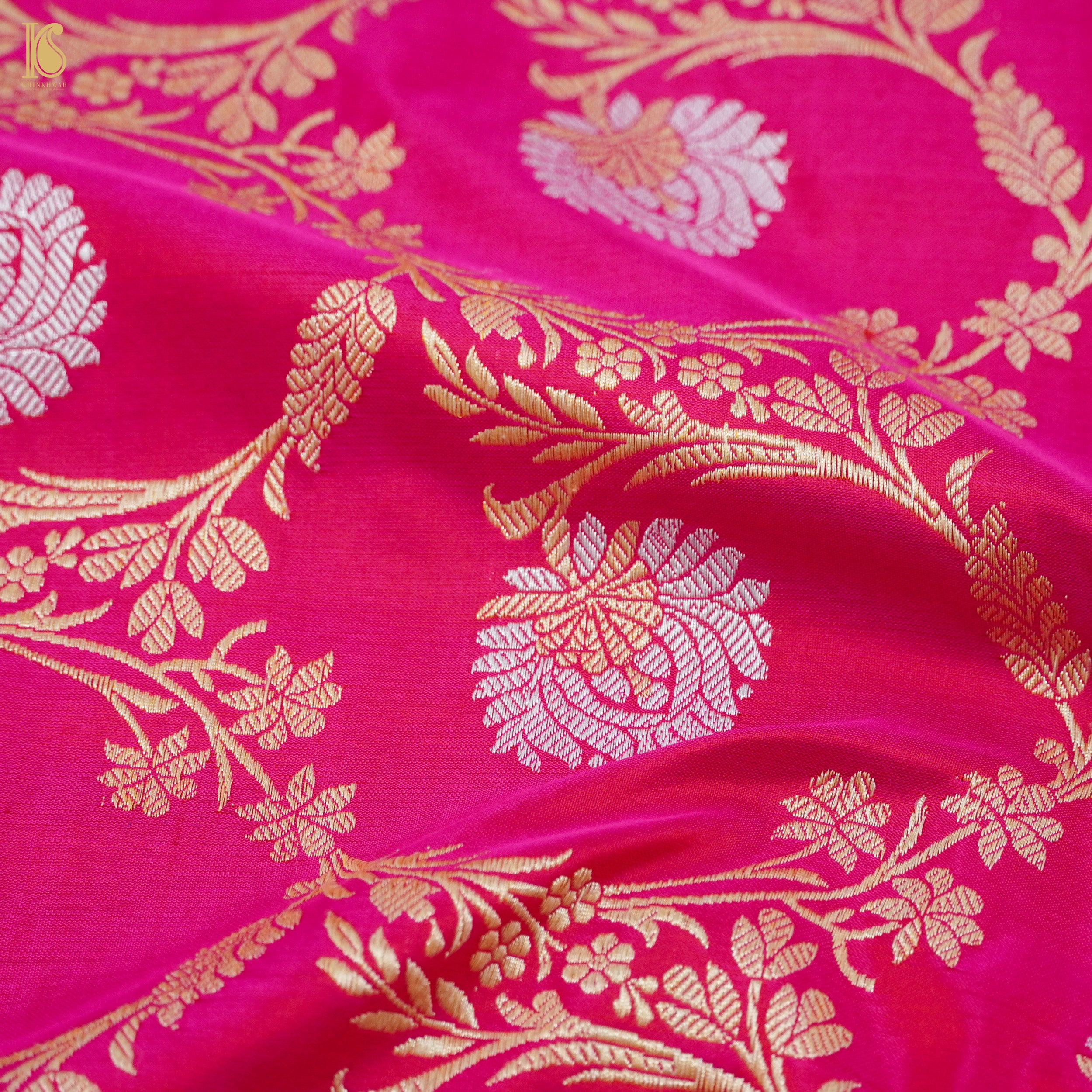 Ruby Pink Handwoven Pure Silk Real Zari Banarasi Meenakari Kadwa Saree - Khinkhwab