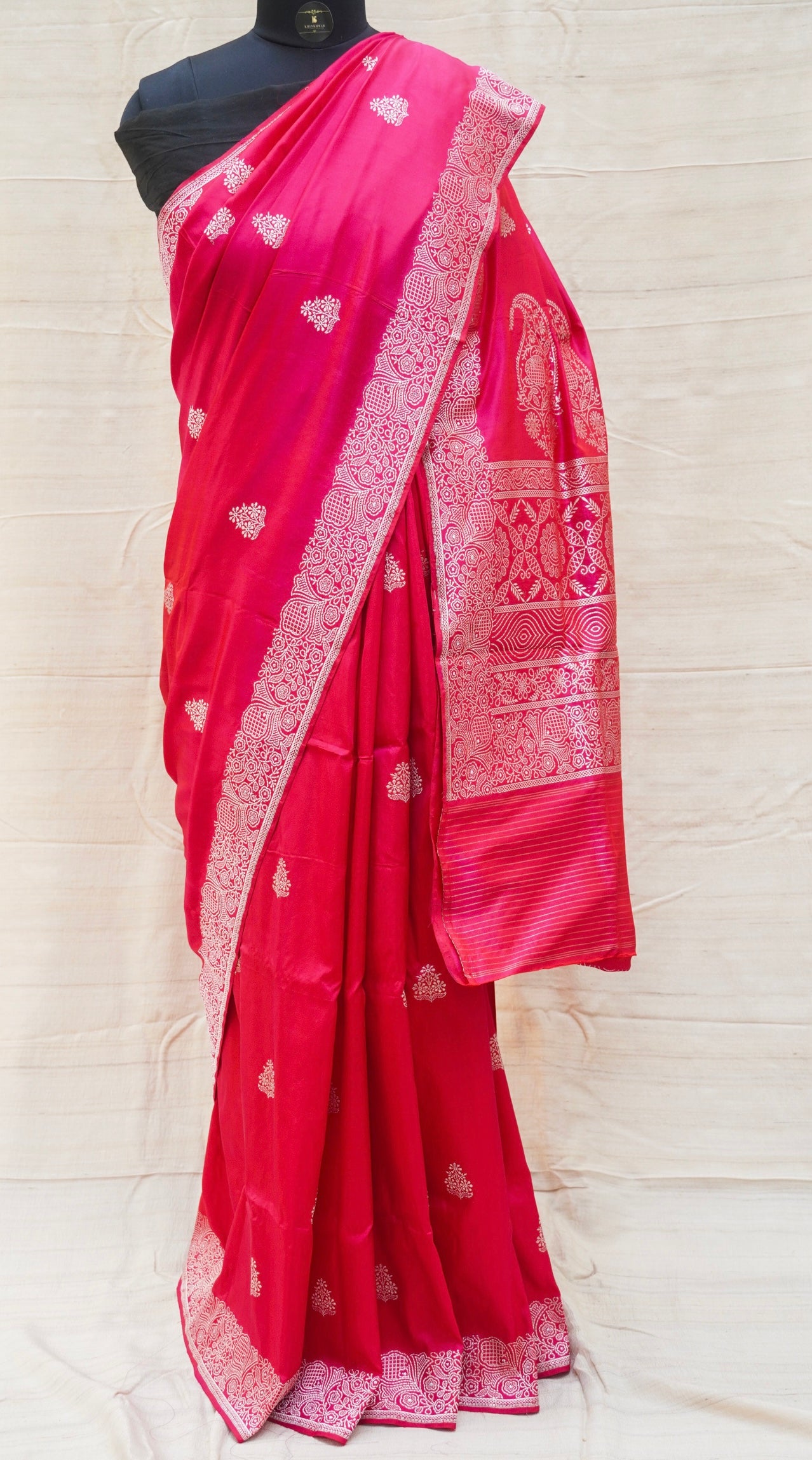 Razzmatazz Pink Pure Katan Silk Handloom Banarasi Saree - Khinkhwab