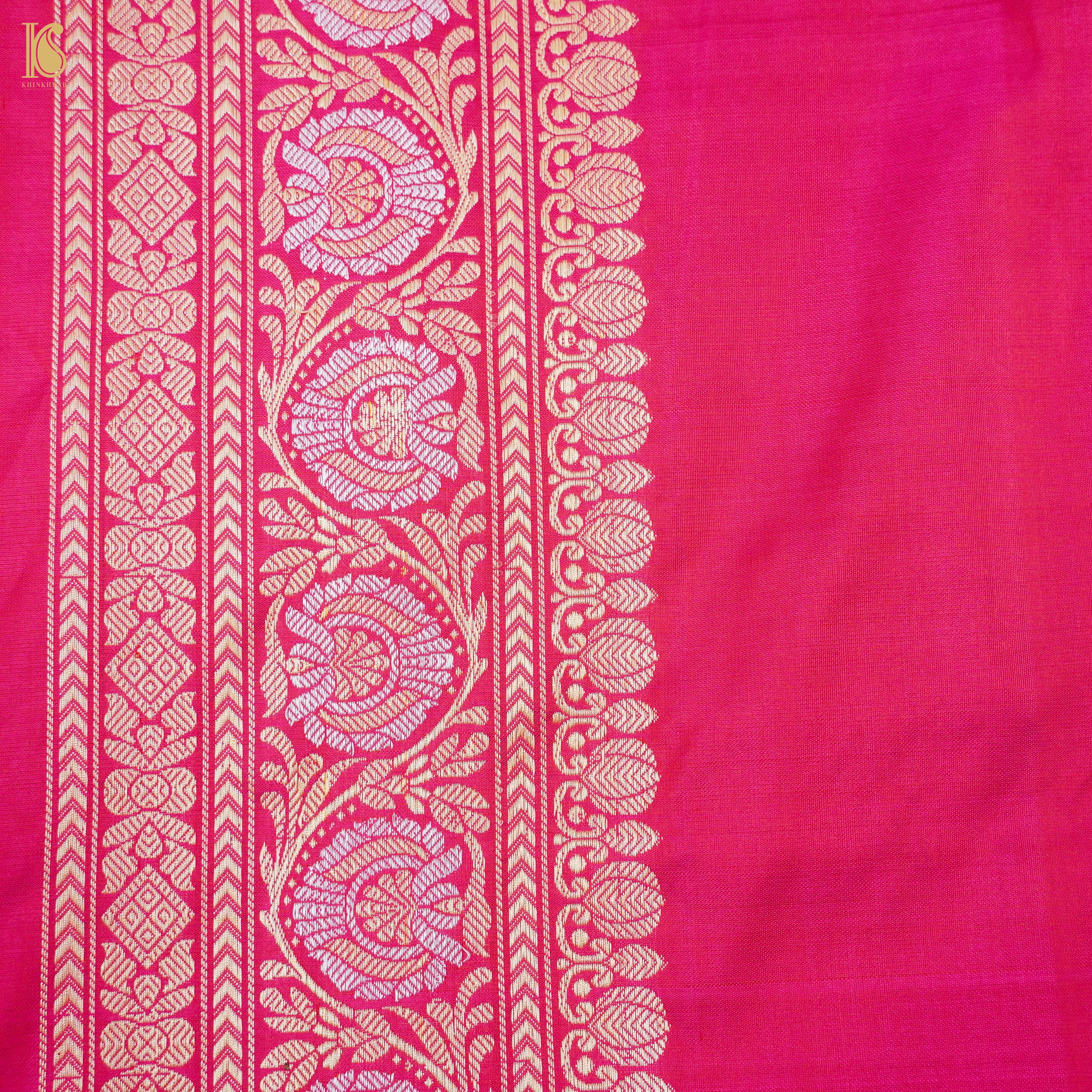 Ruby Pink Handwoven Pure Silk Real Zari Banarasi Meenakari Kadwa Saree - Khinkhwab