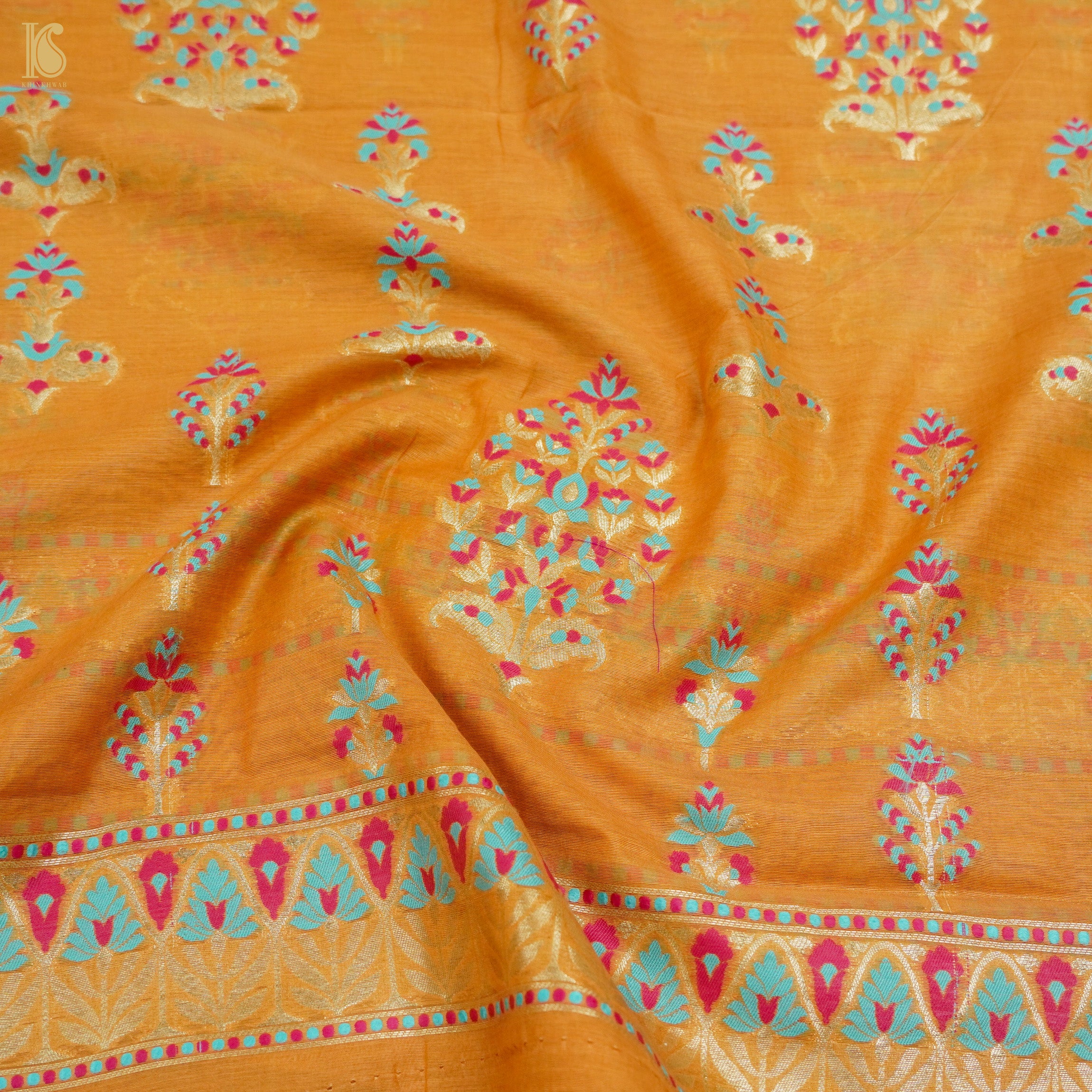 Orange Pure Cotton Silk Banarasi Suit Set - Khinkhwab