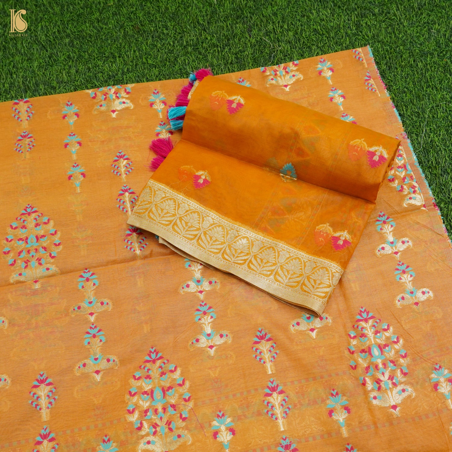 Orange Pure Cotton Silk Banarasi Suit Set - Khinkhwab