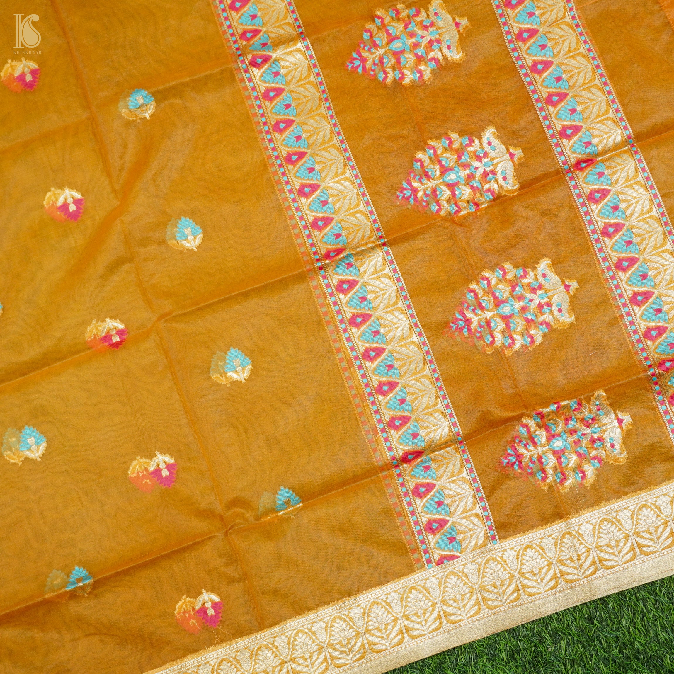 Orange Pure Cotton Silk Banarasi Suit Set - Khinkhwab