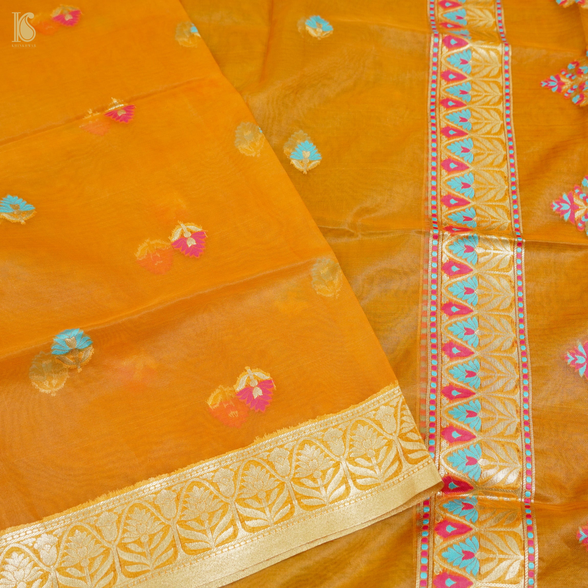 Orange Pure Cotton Silk Banarasi Suit Set - Khinkhwab